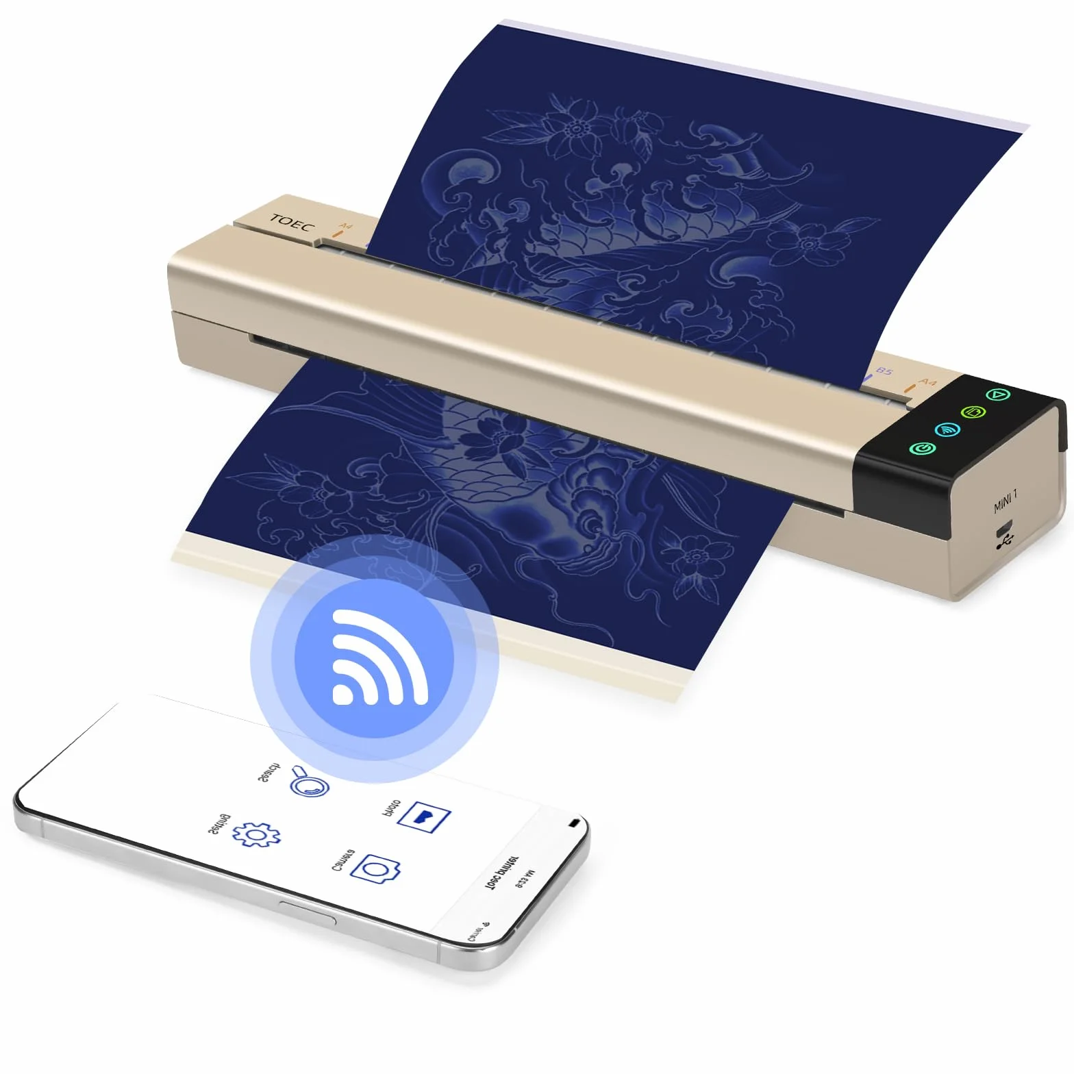 Atomus Maszyna do transferu tatuaży Mini drukarka termiczna z 5 arkuszami przenośnego papieru transferowego tatuażu USB wifi drukarka do tatuażu
