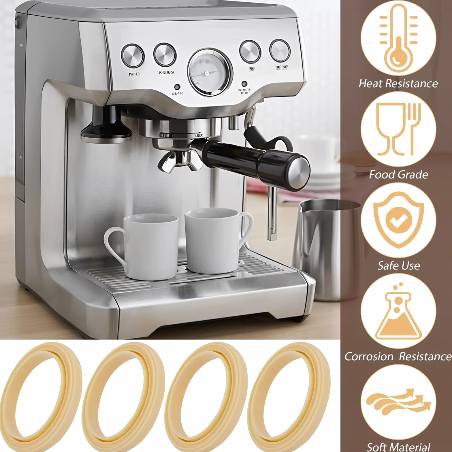 4 sztuki silikonowych pierścieni parowych bez BPA, uszczelka do ekspresu Sage The Barista Express BES875UK SES875BKS SES875BTR2GUK1 Breville ekspres do espresso 878/870/860/840/810/500/450 Sage 500
