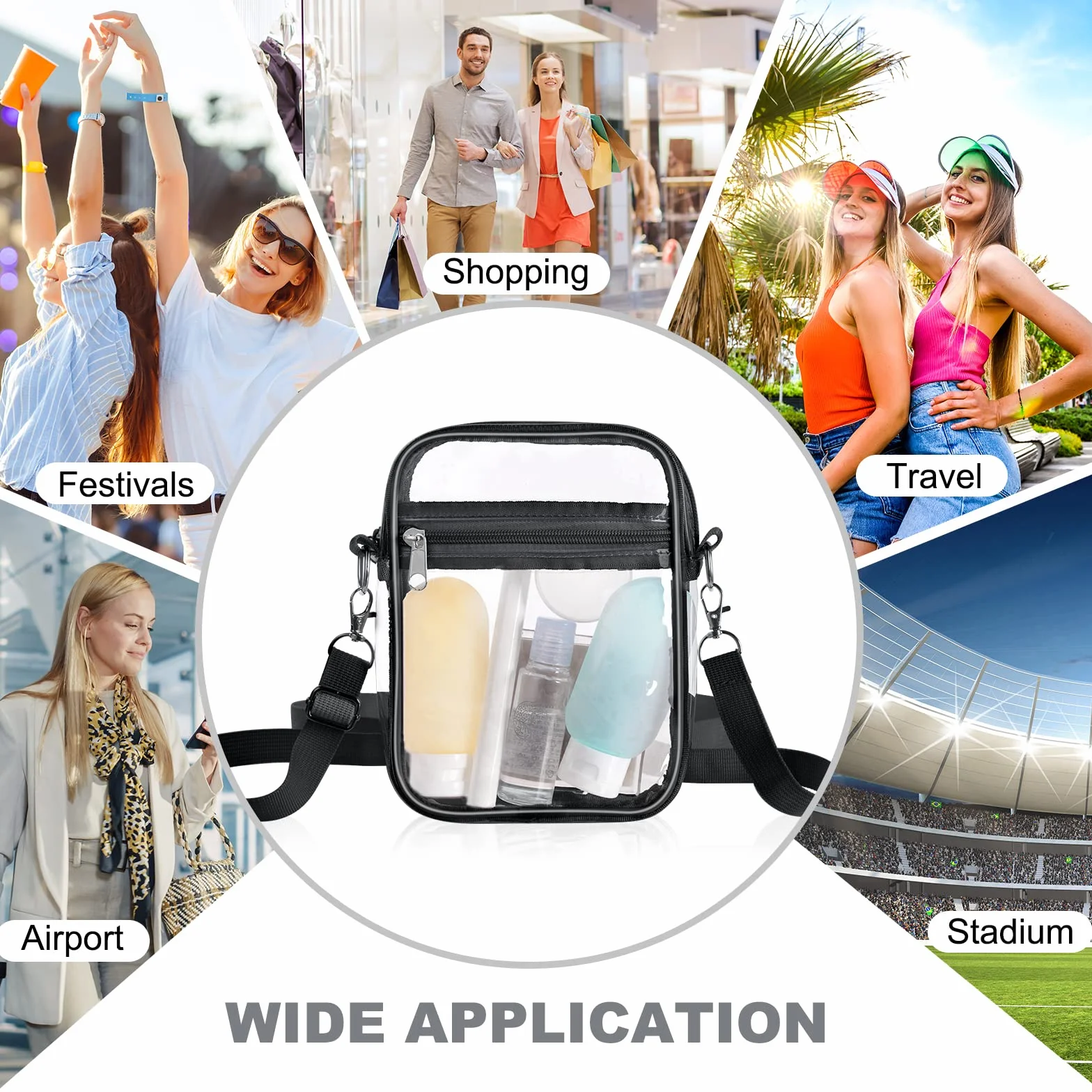 Aucuu Przezroczysta torba crossbody, zatwierdzona przez stadion, przezroczysta torebka z regulowanym paskiem na ramię, torby kurierskie, przezroczysta torba
