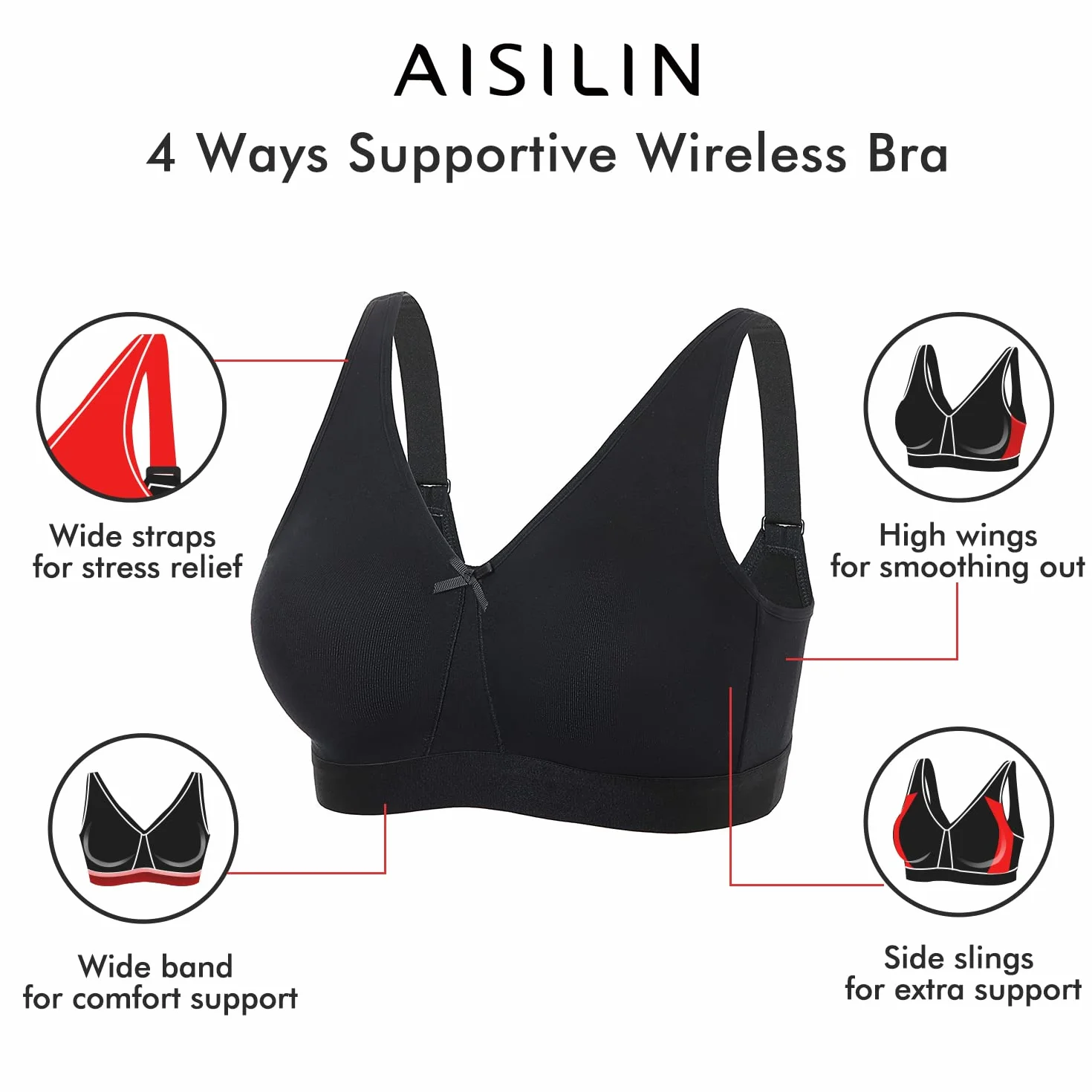 AISILIN Damski Biustonosz Bezprzewodowy Plus Size Bawełna Wsparcie Komfort Bez Podszewki Snu