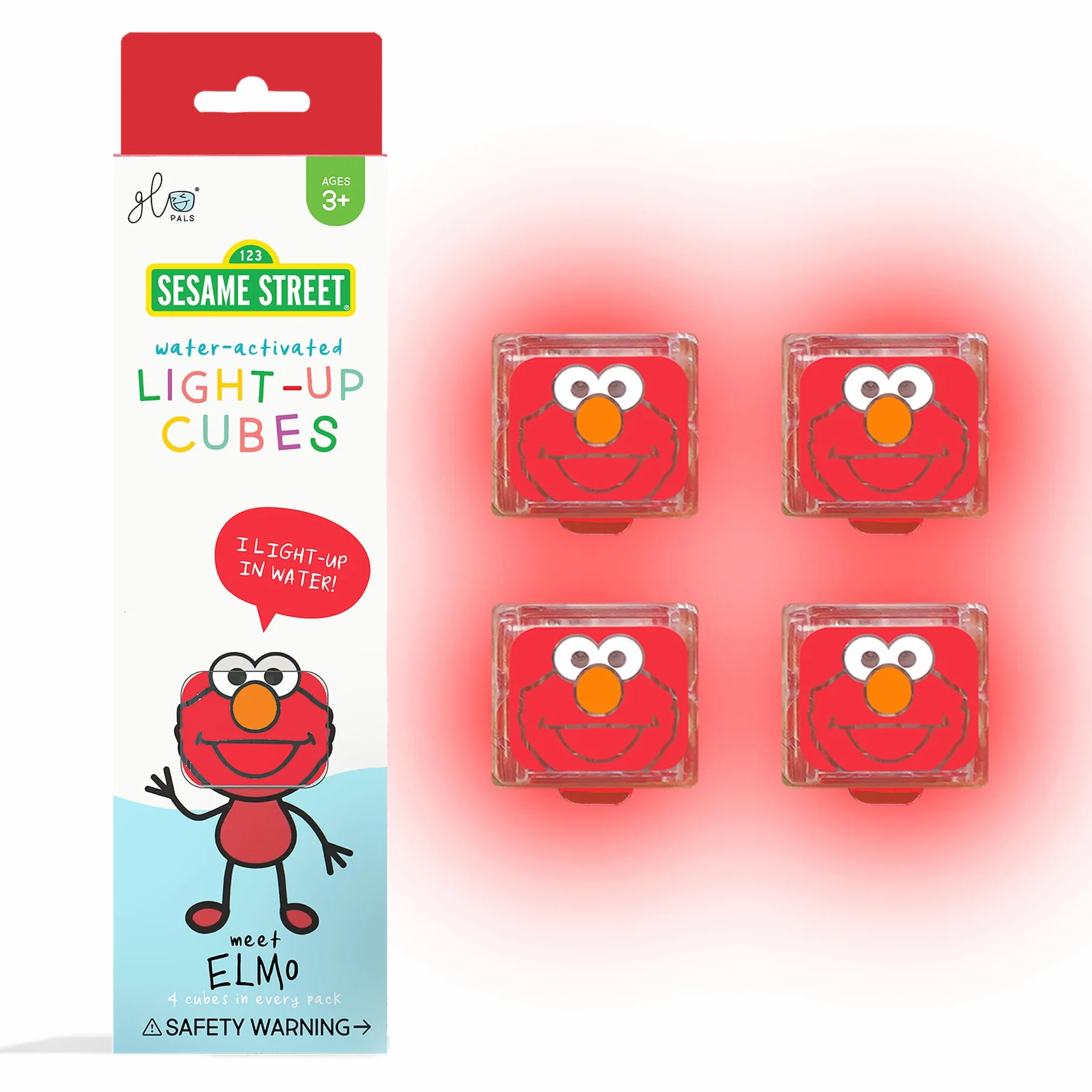 Glo Pals Sesame Street Cube świecąca aktywowana wodą do zabawy sensorycznej (Elmo - czerwona)