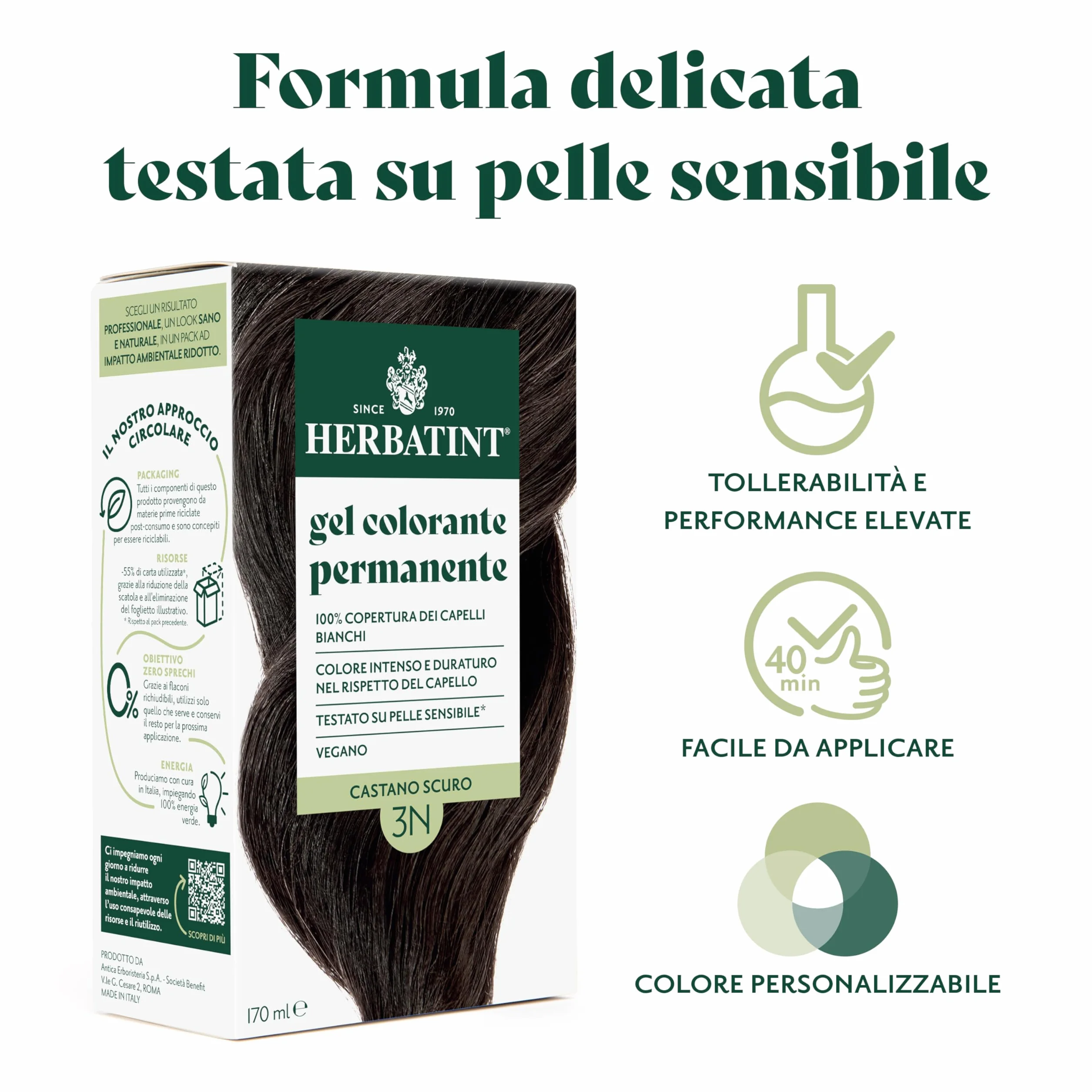 Herbatint 3N ciemny brąz trwały żel do farbowania włosów 170 ml bez amoniaku