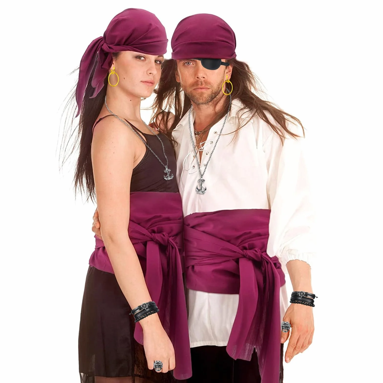 Akcesoria do kostiumu pirata, pirat bandana bandana opaska na talię piracki naszyjnik naszyjnik kolczyki pierścionek bransoletka, akcesoria pirackie na Halloween karnawał cosplay