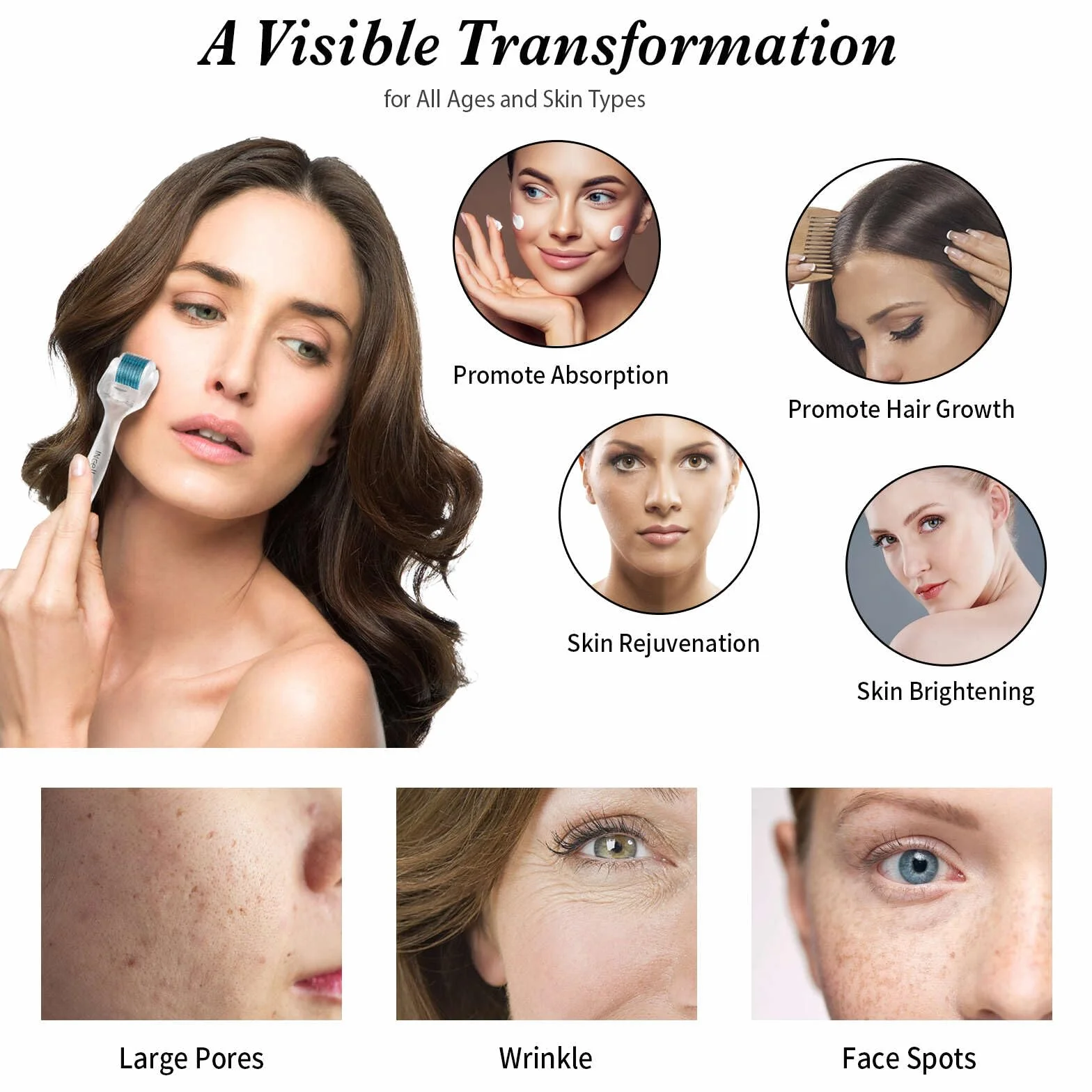 Derma Roller 1,0 mm Microneedling 540 Pisaków Tytanowych z Mikroigłami do Twarzy, Ciała, Brody, Porostu Włosów, Zmarszczek, Blizn i Rozstępów