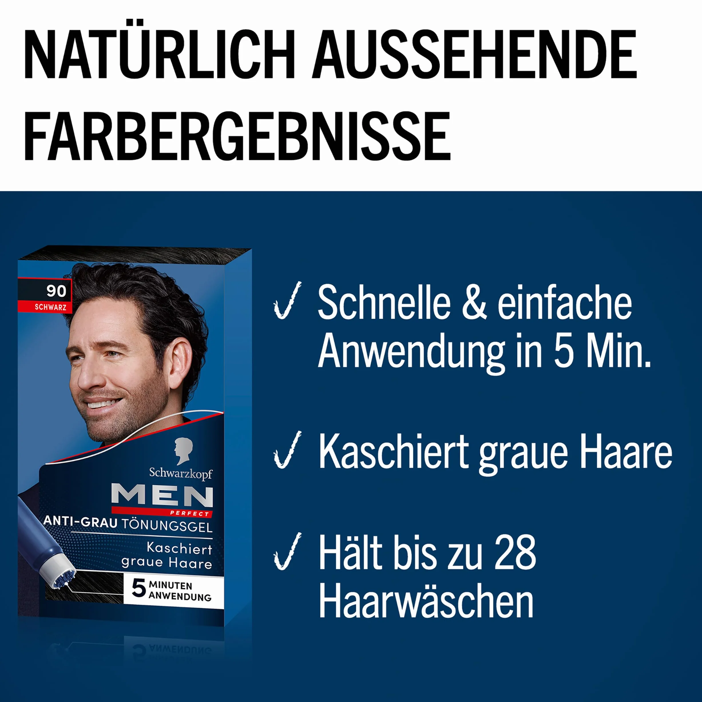 Schwarzkopf Men Perfect Męski odsiwiacz do włosów w żelu 90 Naturalny Czarny trójpak 3 x 80 ml