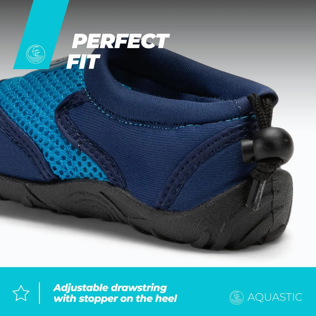 AQUASTIC Buty do Wody KEA JR dla Dzieci Wsuwane Buty do Pływania z Siatką Antypoślizgowa Kauczukowa Podeszwa TPR Odprowadzanie Wody Ochrona i Komfort na Basen i Plażę