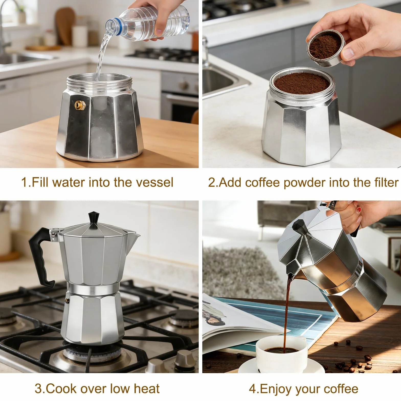 Zaparzacz do Espresso Moka, Idealny Gazowych, Ergonomiczny Uchwyt Odporny, Aluminiowy Ekspres do Kawy na 6 Filiżanek, Włoski Dzbanek Moka z Zaworem Bezpieczeństwa