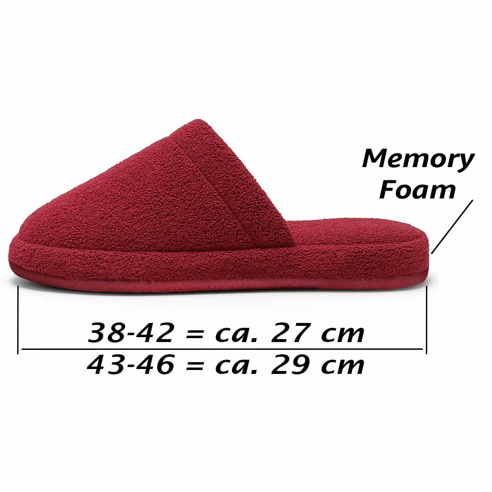 Luksusowe kapcie z pianką memory – 100% bawełniany frotte – antypoślizgowe, z zakrytymi palcami, wielokrotnego użytku, do prania – dla kobiet i mężczyzn – rozmiary 38–42/43–46