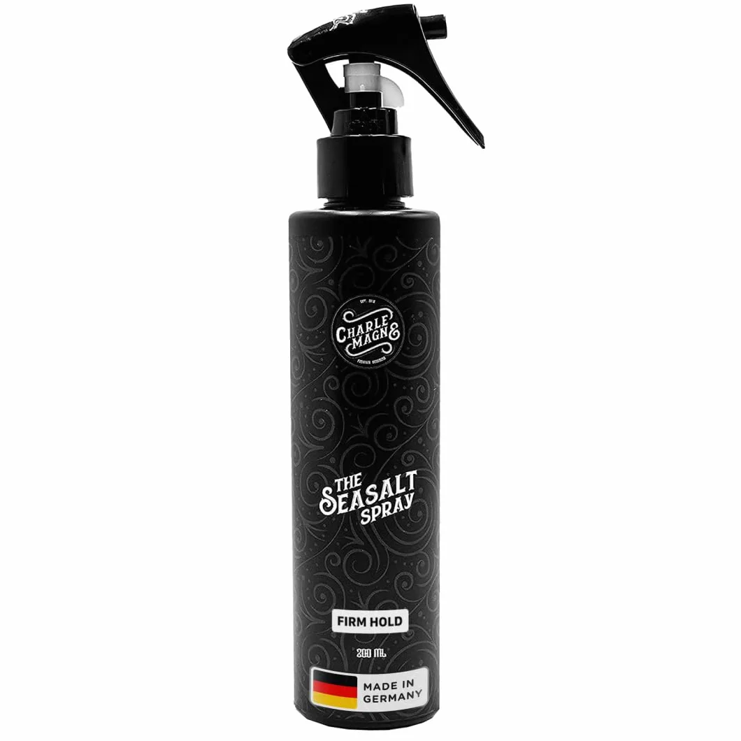Charlemagne Spray z solą morską dla mężczyzn, spray do włosów o objętości i falowane loki plażowe z ochroną cieplną, matowe wykończenie, wyprodukowano w Niemczech, 200 ml (1 szt., mocne trzymanie)