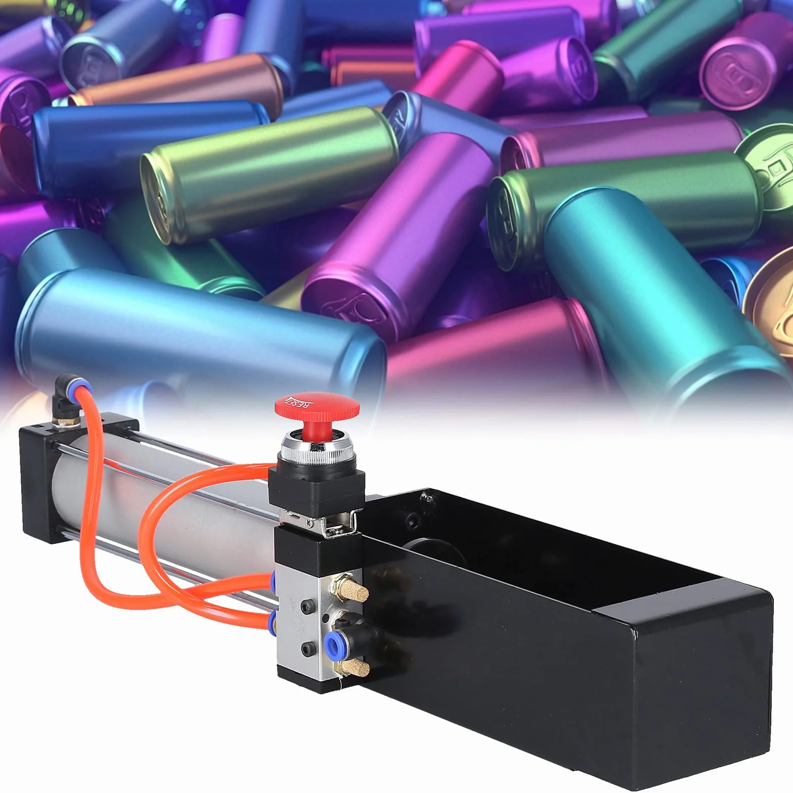 Fafeicy Pneumatyczna kruszarka do puszek 100 Psi, stal + aluminium, styl przemysłowy, neutralny (biały/czarny), narzędzia do recyklingu