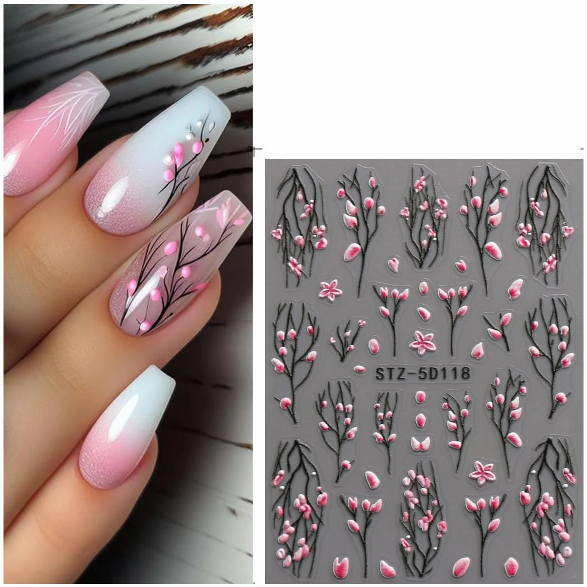 JMEOWIO 3D Kwiat Naklejki na Paznokcie 4 Arkuszy Nail Art Sticker Samoprzylepne Naklejek na Paznokcie Dekoracji Paznokci