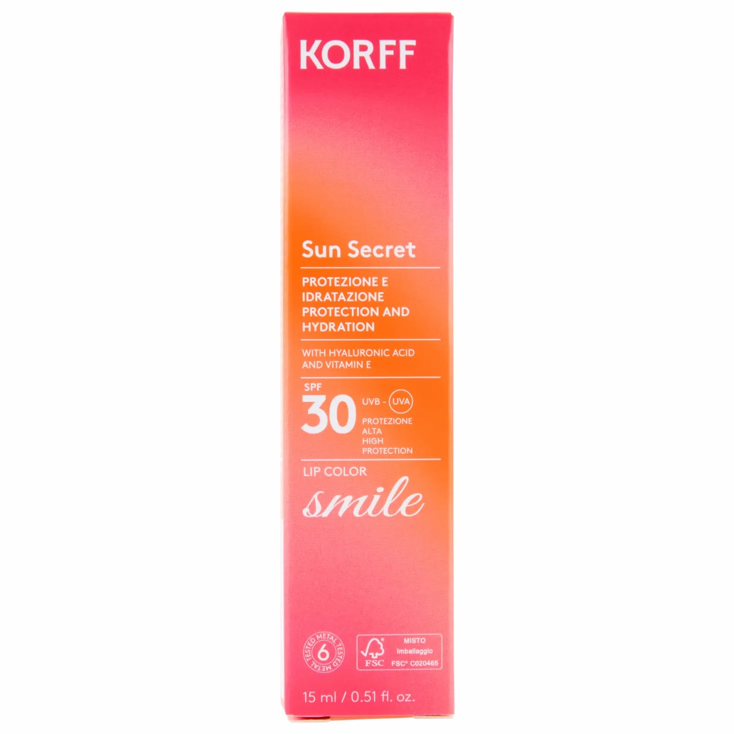 Korff Sun Secret Smile Lip Color SPF30, 02 Raspberry Pink, 15 ml