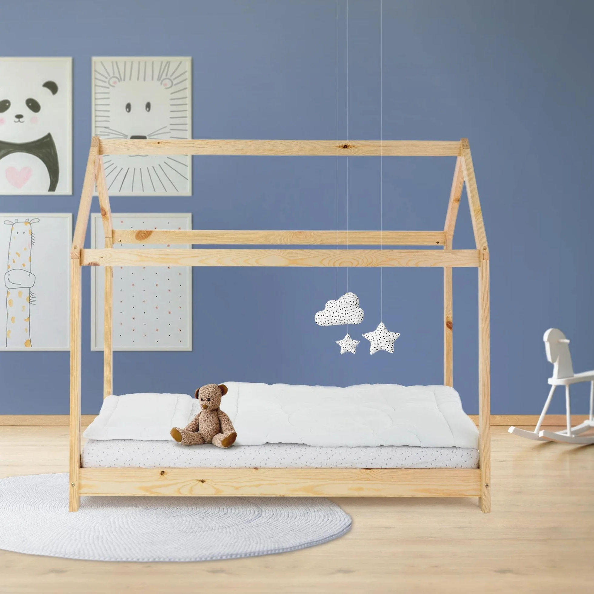 ML-Design Lózko Dzieciece 80x160 Cm Z Dachem I Stelazem Listwowym, Naturalne, Lózko Domek Dla Dziewczynek I Chlopców, Domek Dla Dzieci Z Litego Drewna Sosnowego, Stabilne Lózko Mlodziezowe Dzieciece