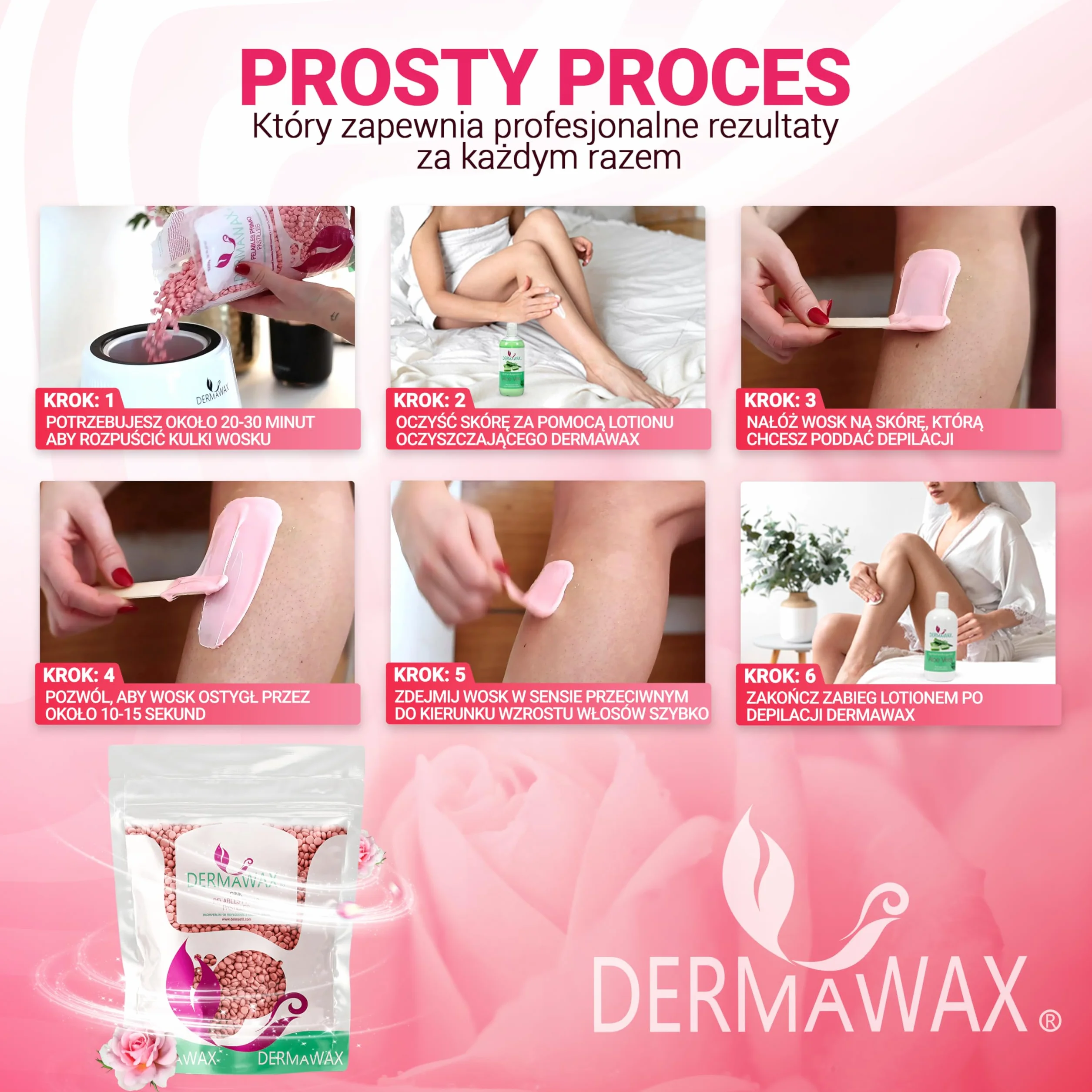 Perły woskowe bez paska wosk do usuwania włosów dla kobiet i mężczyzn - Dermawax różowy różowy wosk profesjonalny strój do twarzy pod pachami - 1 kg