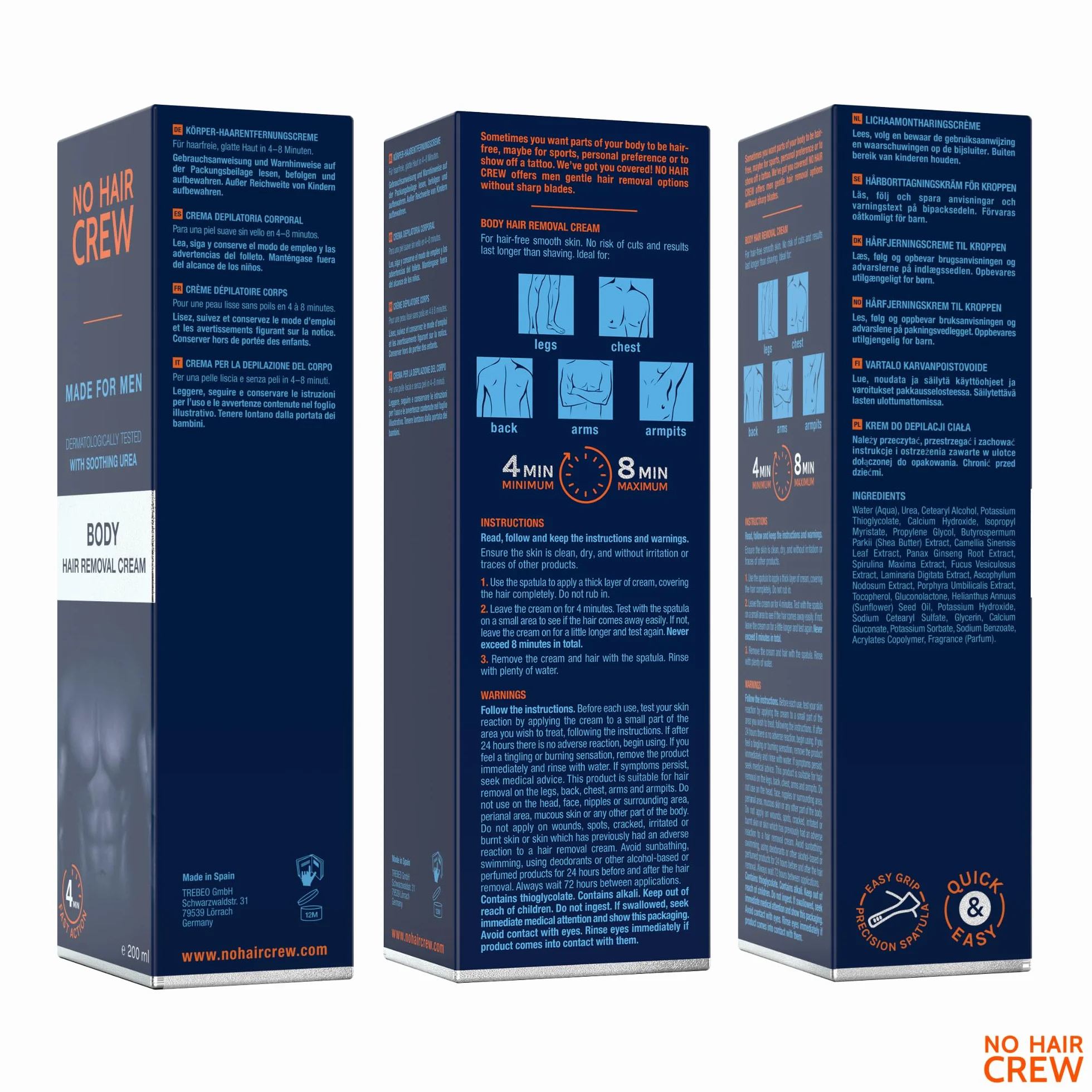 NO HAIR CREW 2 x krem do depilacji dla mężczyzn – delikatne i dokładne usuwanie włosów w 4-8 minutach – bez ryzyka skaleczenia i poparzeń po goleniu (zestaw 2 x 200 ml)