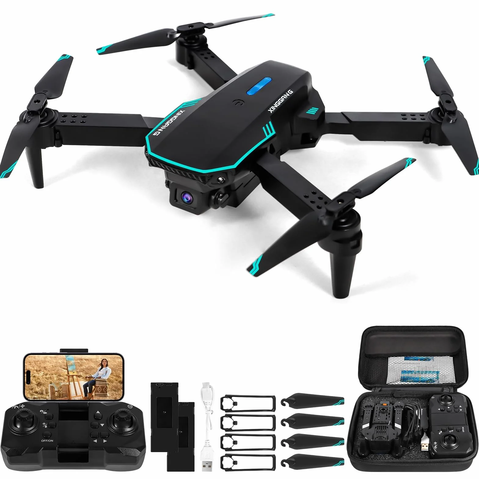 Drone z kamerą 4K EIS, 62 minuty lotu, poniżej 249 g, transmisja FPV 4KM, maks. 16 m/s, Follow-Me/Return, Quadrocopter RC dla początkujących i dorosłych