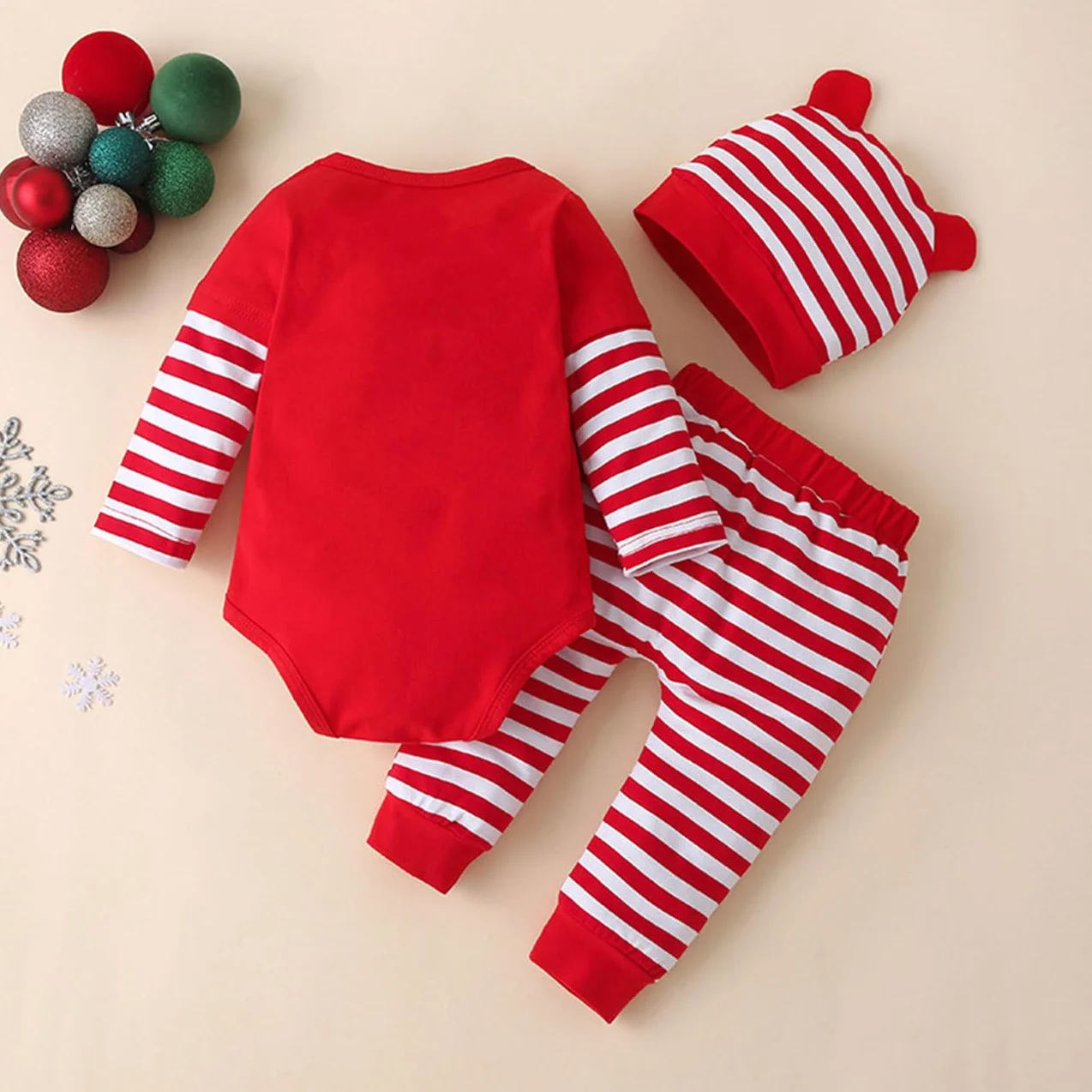 Zestaw ubrań dla dziewczynek, odzież dla noworodków z napisem My First Christmas, długie rękawy, marszczone spodnie ze Świętym Mikołajem i czapką, na Boże Narodzenie, zestawy odzieży na 0-24