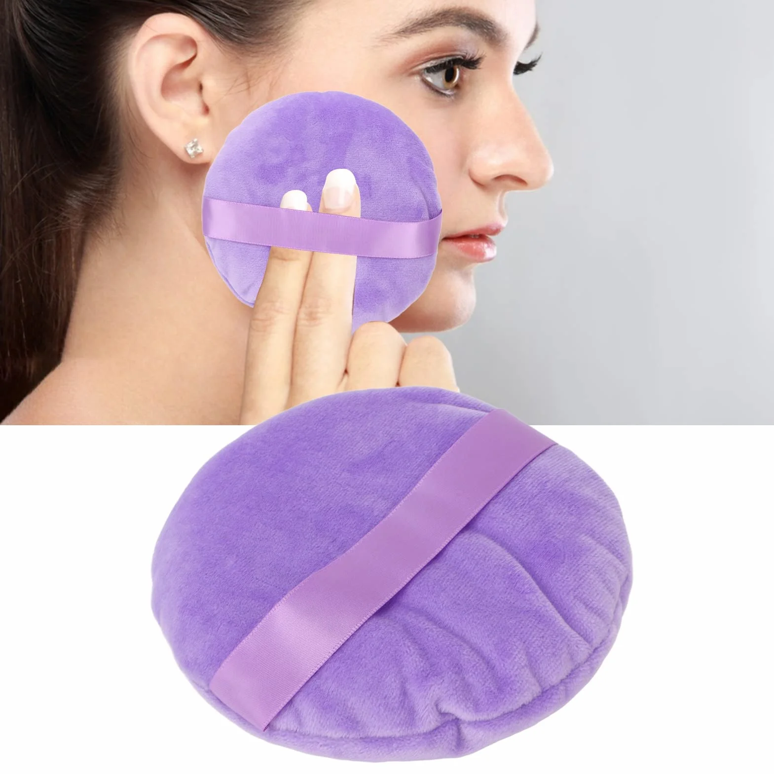 Puder do Pudru, NadająCy Się do Prania MięKki Puch łabęDzi Ultra duży OkrąGły Puder Sypki do PodkłAdu w PłYnie, Kremu, Pudru, Korektora, Stosowania na Mokro i na Sucho (Fioletowy)