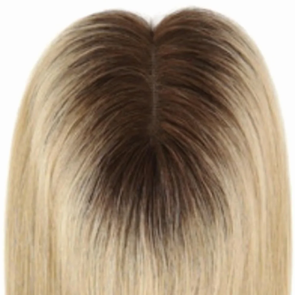 Topper z prawdziwych włosów 30 cm dla kobiet, prawdziwe ludzkie włosy, bez grzywki, 4 x 15,5 cm, dla kobiet z przerzedzającymi się włosami (blond)
