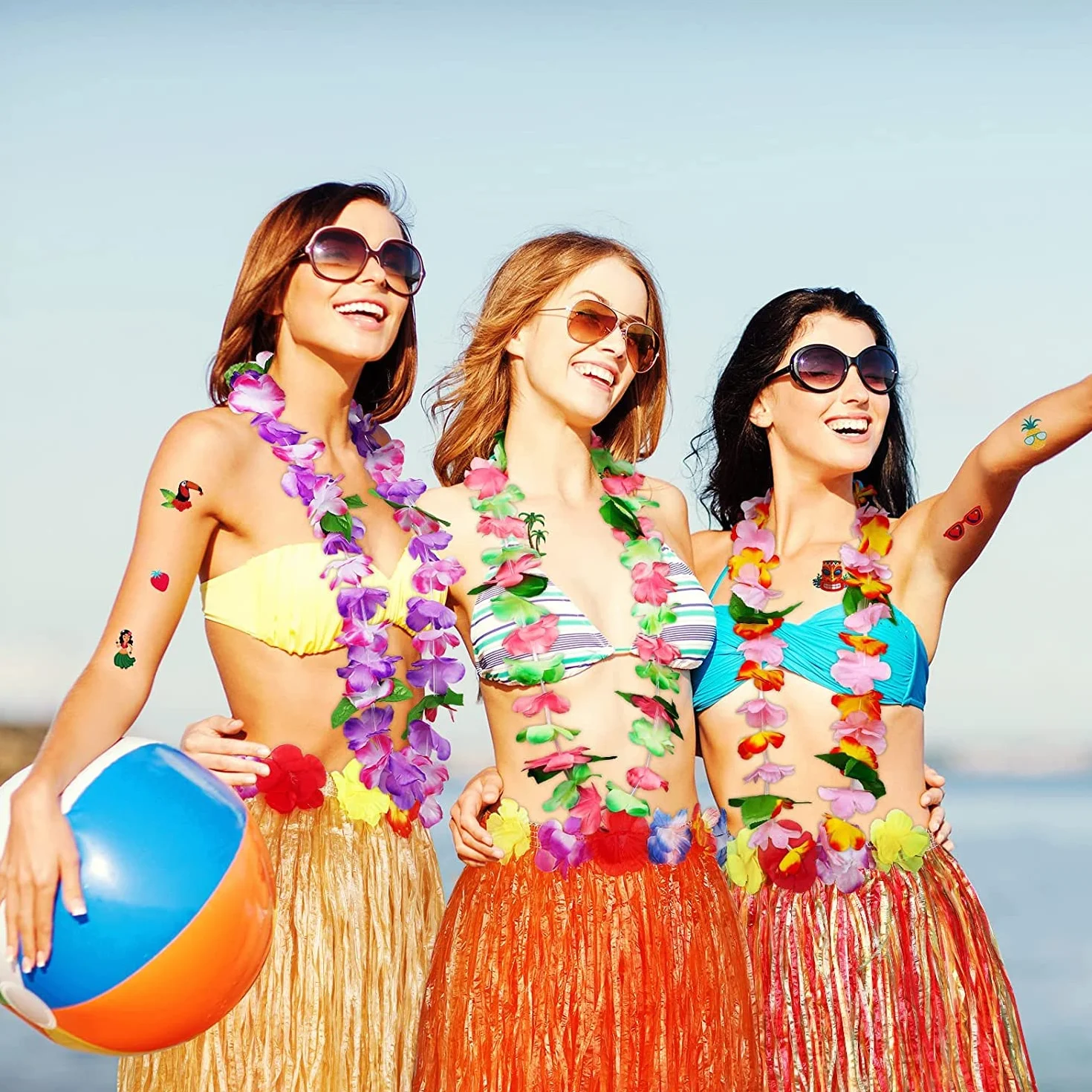 Hawajskie girlandy spódnica hula, zestaw akcesoriów, spódnica z trawy hula, kwiat Lei, Luau, girlanda, ananas, okulary, naszyjnik, fantazyjny kostium, dla dzieci, dziewcząt, kobiet, nowość, spódnice