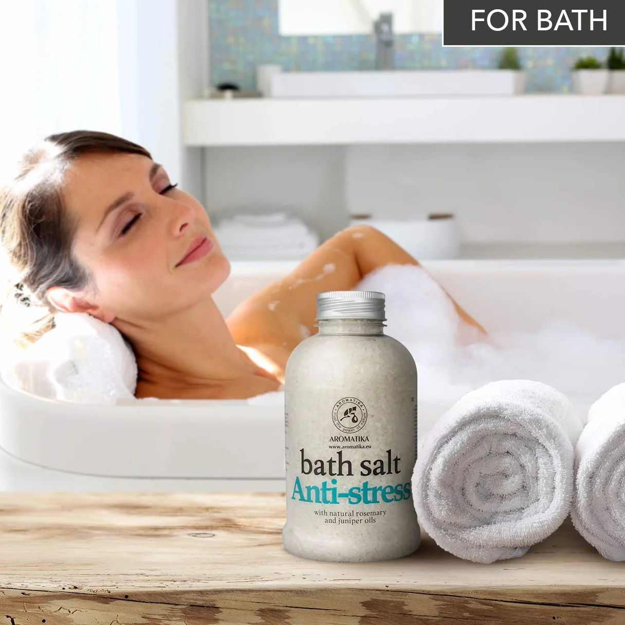 AROMATIKA Sól do Kąpieli Anti-Stress 600 g z Olejkami Eterycznymi Rozmarynu i Jałowca Relaks Regeneracja Mięśni Kąpiel do Stóp Aromaterapia Spa