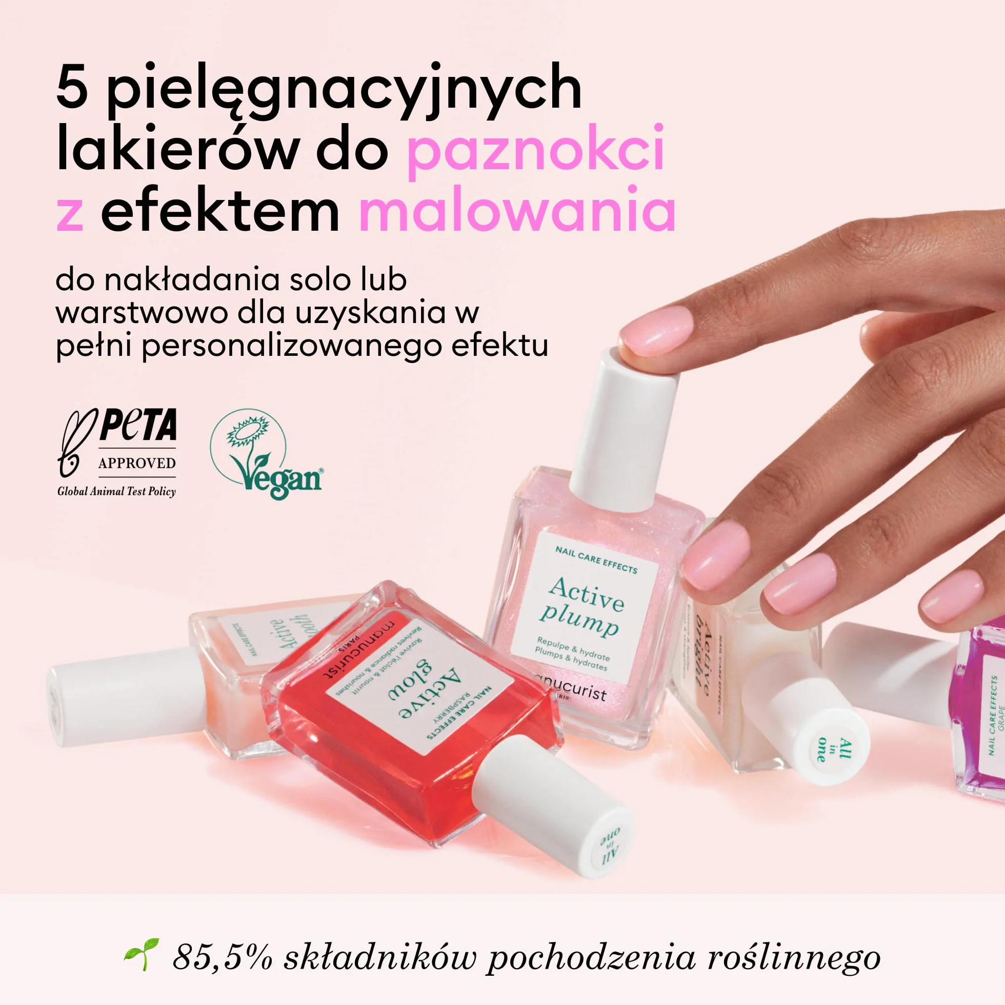 Manucurist – Zestaw 5 pielęgnacyjnych lakierów do paznokci Rainbow Active, zawiera 5 lakierów wzmacniających paznokcie: Plump, Cranberry, Smooth 001, Shine, Grape – Zestaw prezentowy dla kobiet