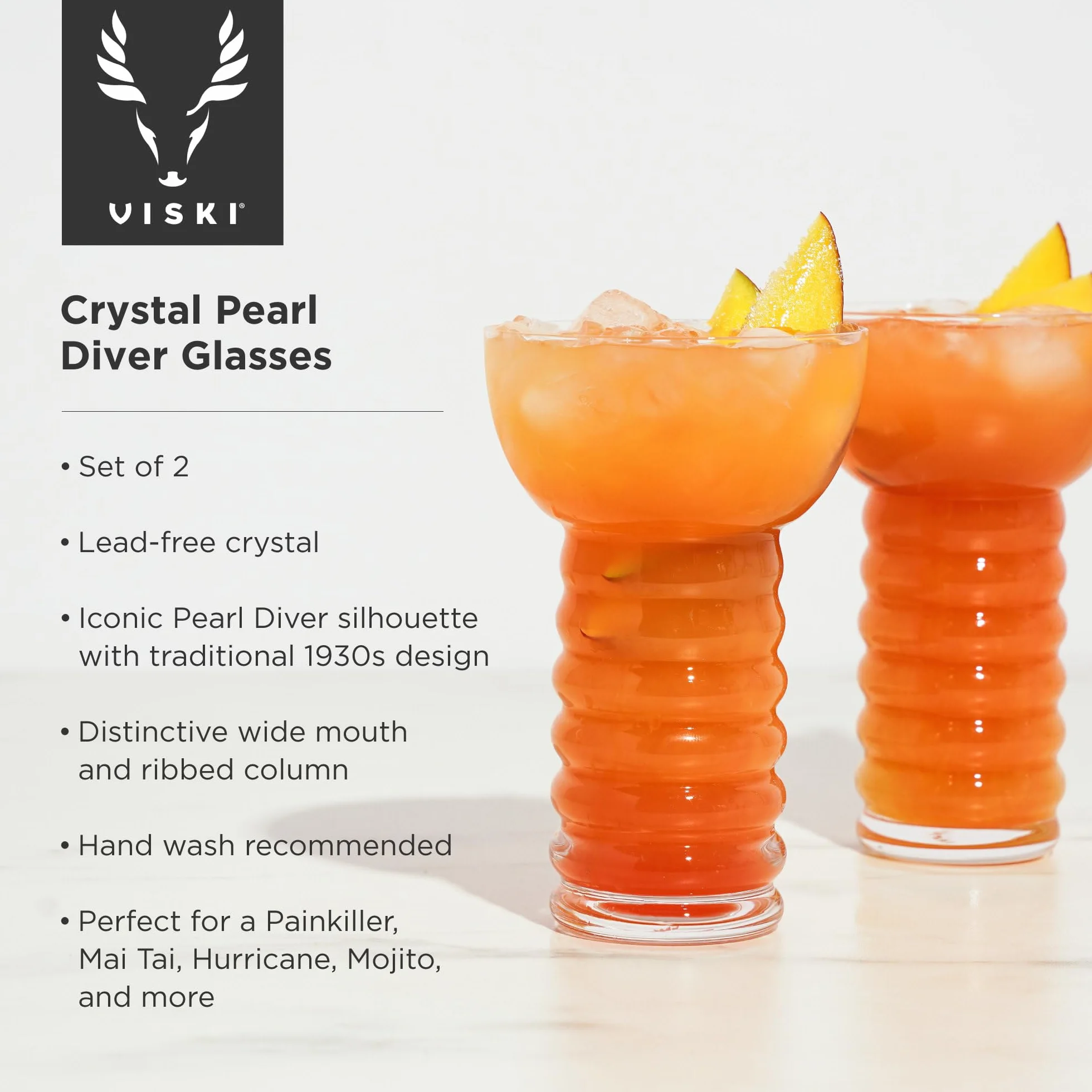 Viski Pacific Crystal Pearl Diver Tropical Tiki Tumbler zestaw 2 szt. – wysokiej jakości krystalicznie czyste szkło, stylowe szklanki Tiki do koktajli, zestaw upominkowy, 350 ml