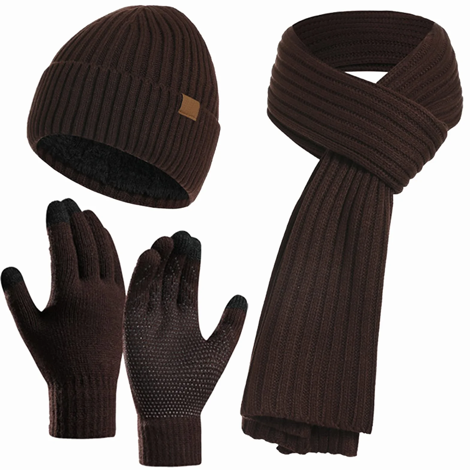 3 szt. zimowa czapka unisex szalik rękawiczki zestaw ciepła dzianinowa czapka beanie rękawiczki do ekranu dotykowego długi szalik strój dla mężczyzn i kobiet