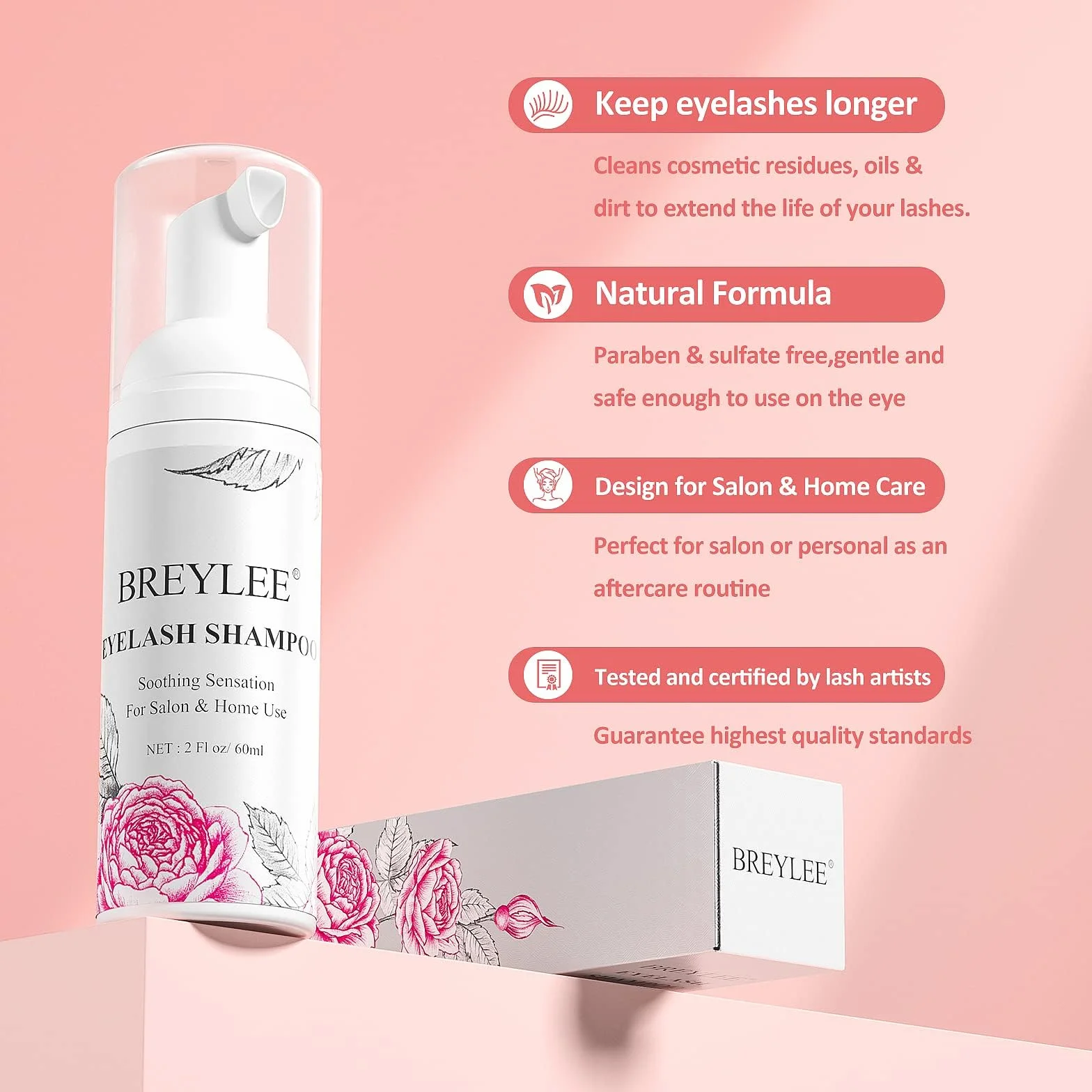 Szampon do przedłużania rzęs 60 ml szczoteczka + szczoteczka do tuszu do rzęs Szampon do demakijażu powiek Odżywcza formuła Bez parabenów i siarczanów Środek do demakijażu Do użytku w salonie i domu