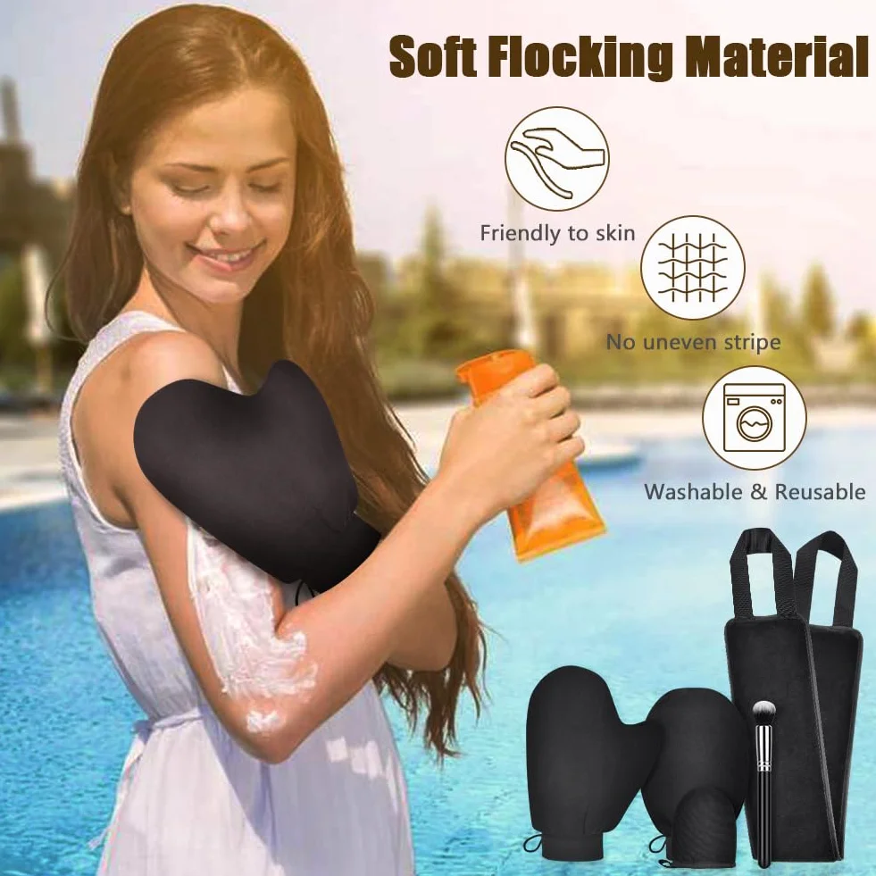 LOPHE Aplikator samoopalający, 5-częściowy czarny aplikator balsamu do pleców, aplikator Sunless Tanning Mitt aplikator balsam do opalania, opalarka strumieniowa