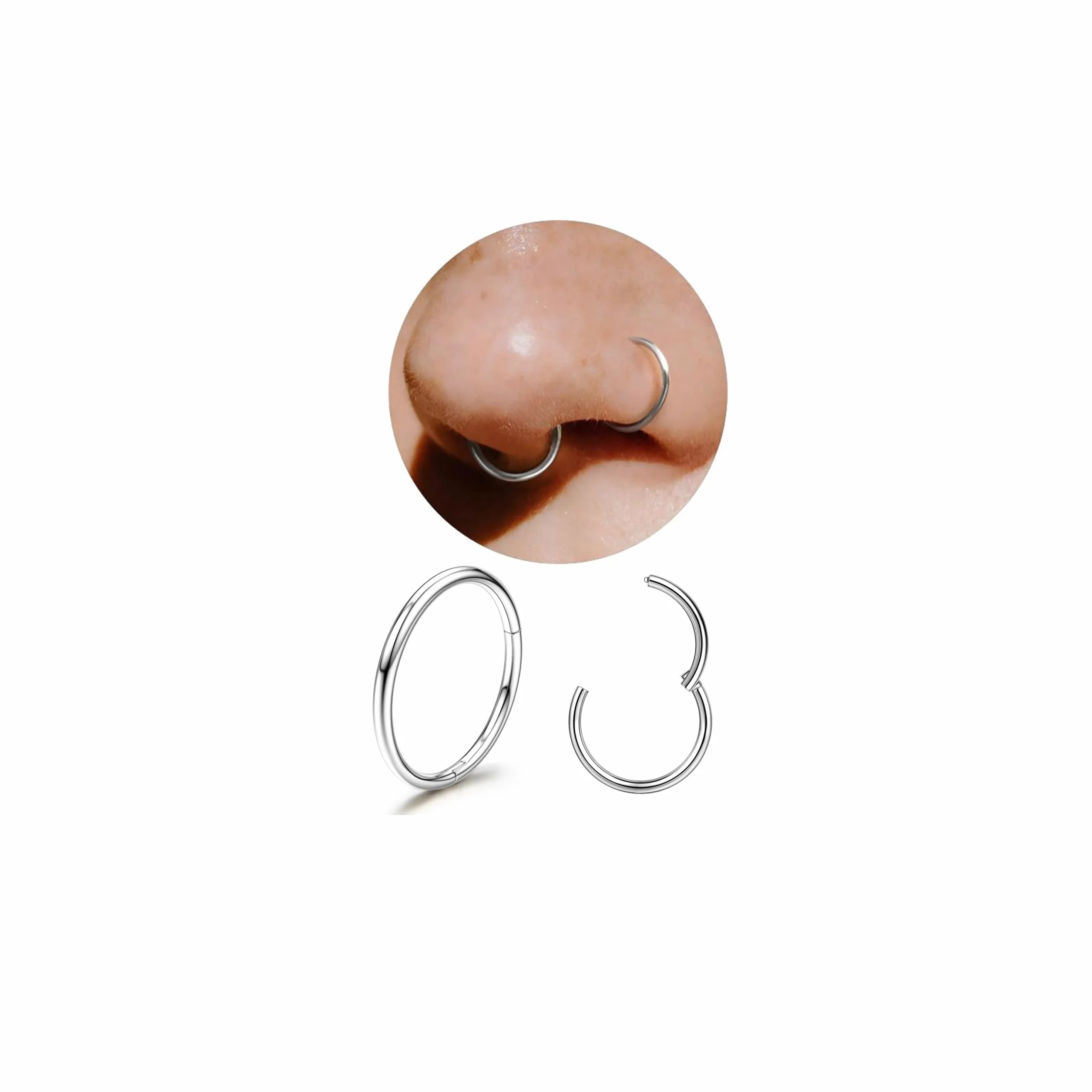 Diamday G23 tytanowe kolczyki do nosa, 20 g, 18 g, 16 G, bezszwowe pierścienie do nosa, hipoalergiczne kolczyki typu sepper, piercing wargi, do Daith Conch, Tragus Rook, kolor złoty/srebrny
