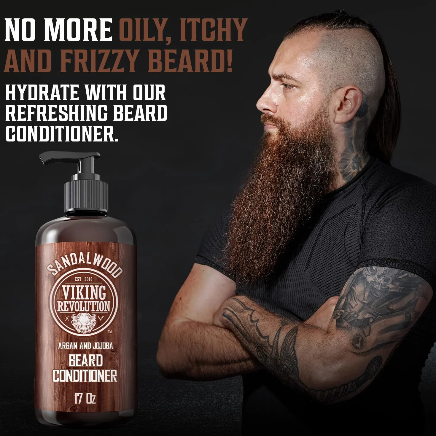 Viking Revolution - Szampon do brody - Pielęgnacja brody dla mężczyzn z olejkiem arganowym i jojoba - zmiękcza i wzmacnia - Zapach z drzewa sandałowego - 500 ml