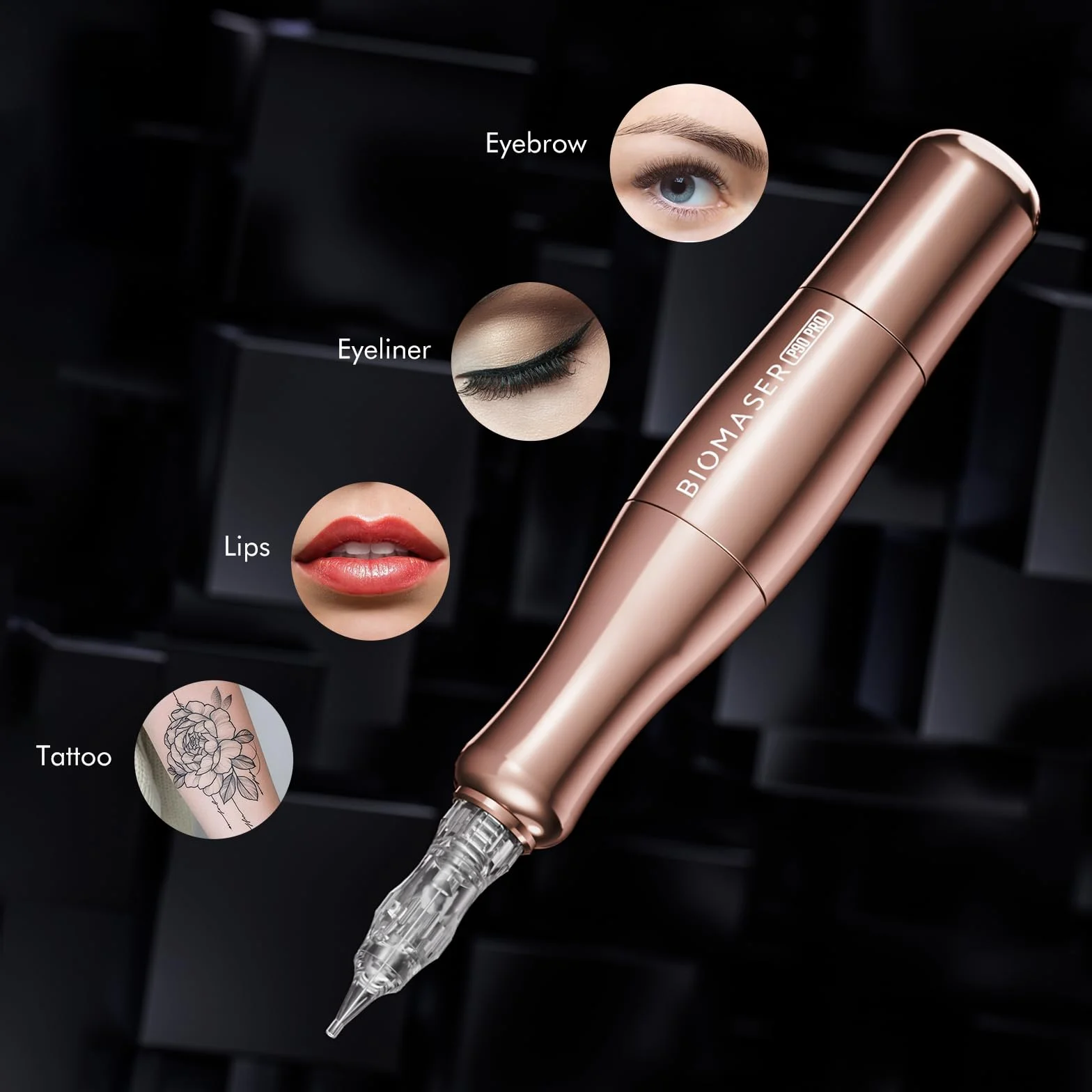 Biomaser P90 PRO Przewodowa i Bezprzewodowa półtrwała maszyna do makijażu brwi, eyeliner do ust (różowe złoto)