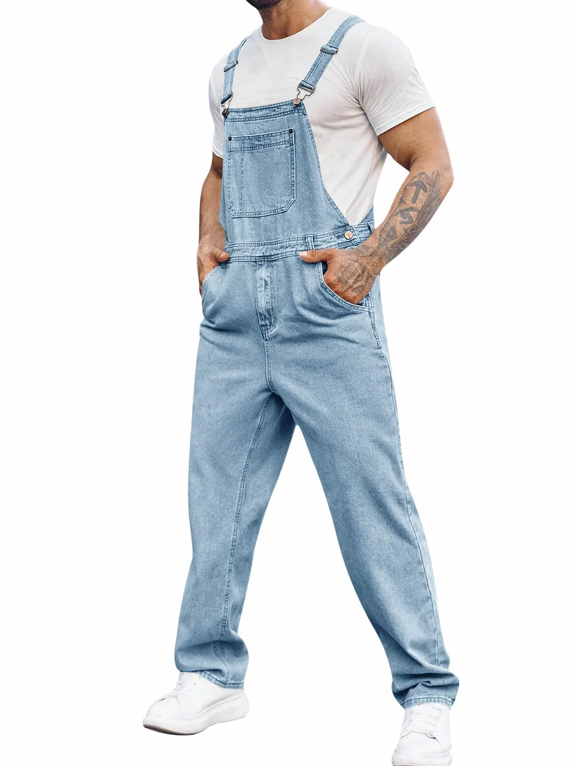 Runcati Męskie spodnie ogrodniczki jeansowe jeansowe spodnie robocze na lato Streetwear spodnie jeansowe casualowe regulowane ramiączka kombinezon