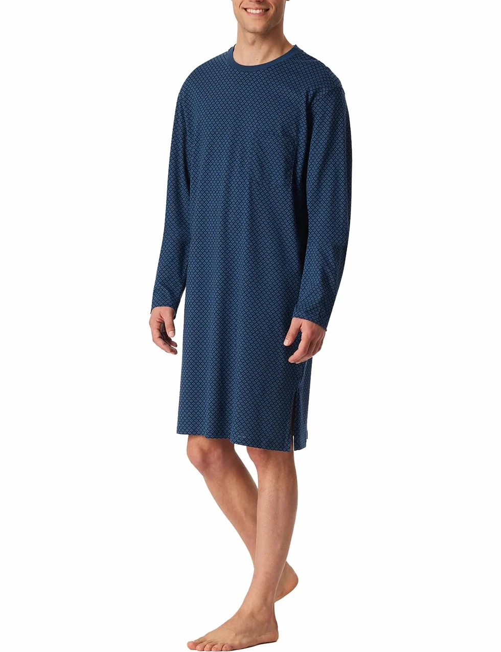 Schiesser Męska koszula nocna z długim rękawem z bawełny Comfort Essentials, Atlantycki niebieski_182022, 50