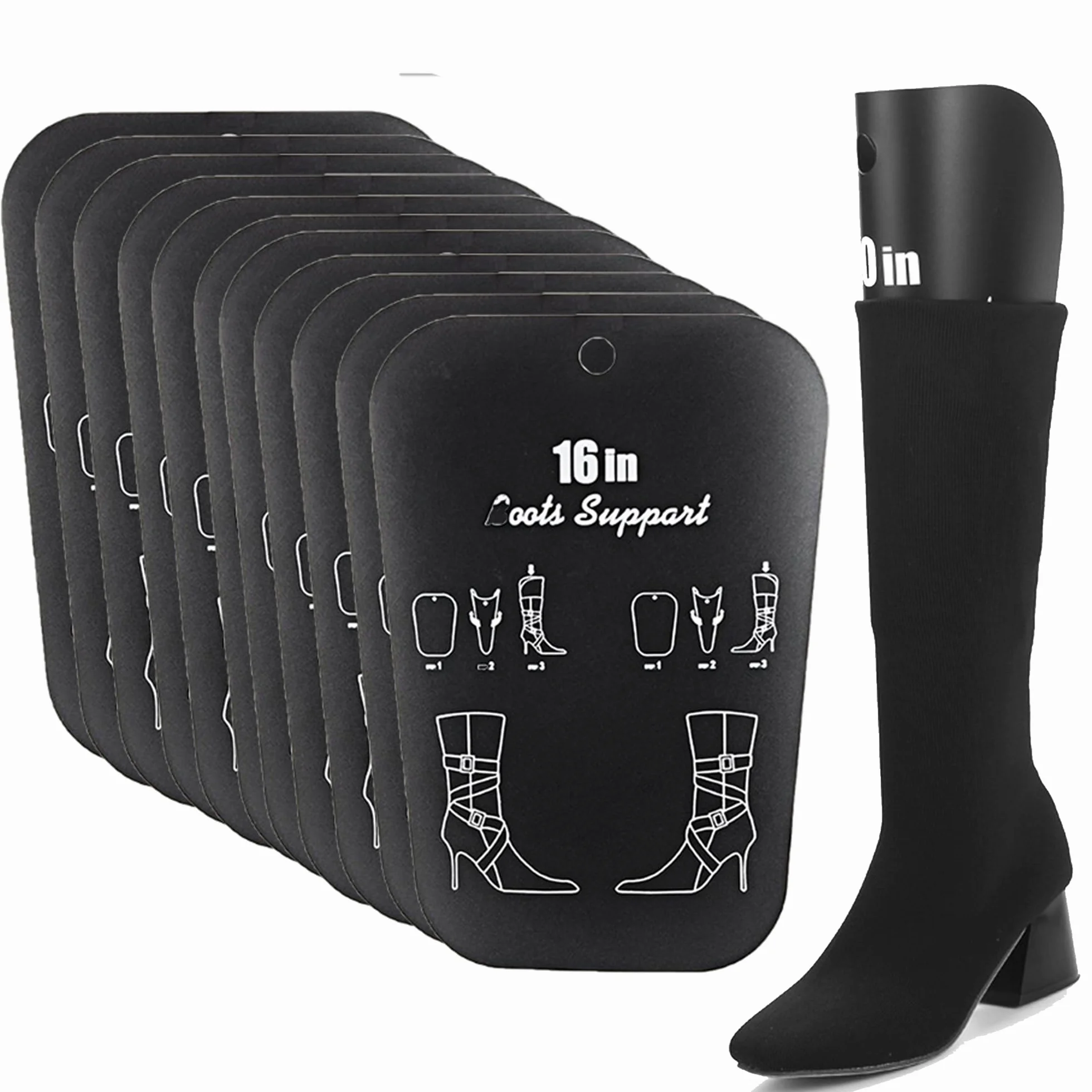 12 Sztuk Boot Shaper Board, wkładek w kształcie butów, wkładki formujące kozaki, czarne napinacze do butów, stojak z tworzywa sztucznego, wysokie podparcie butów (16 cala)