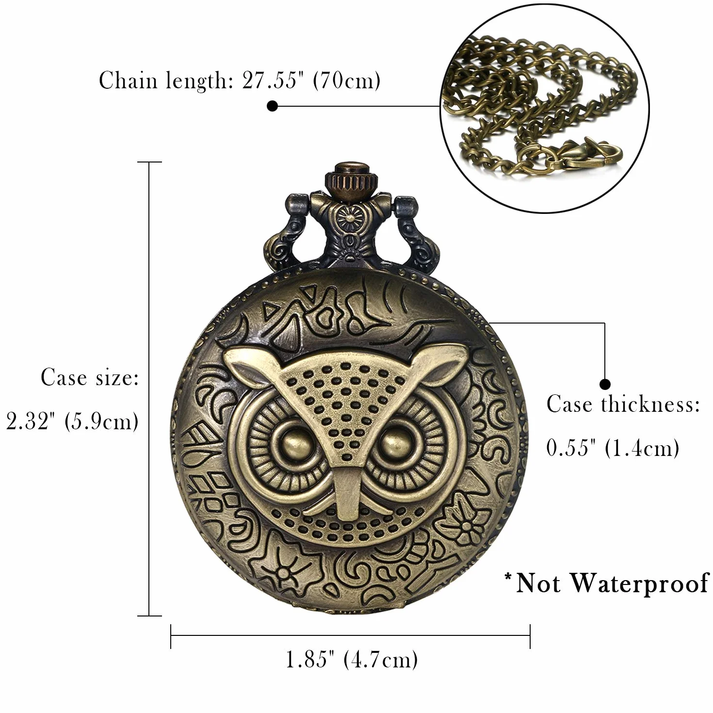 JewelryWe Uroczy klasyczny zegarek kwarcowy z łańcuszkiem kwarcowym dla mężczyzn i kobiet, brąz