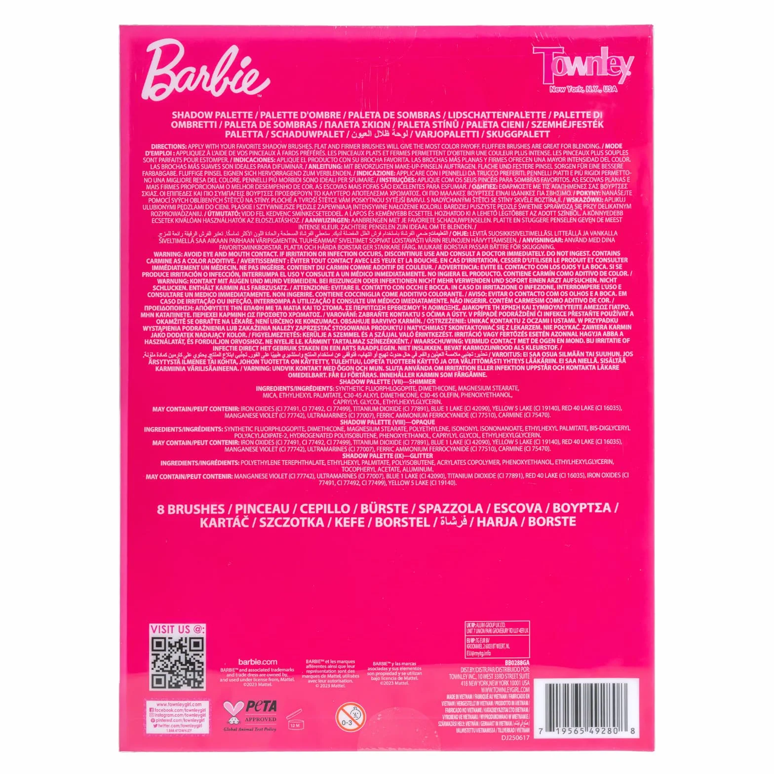 Barbie Paleta Cieni 35 Kolorów z 8 Pędzlami do Makijażu