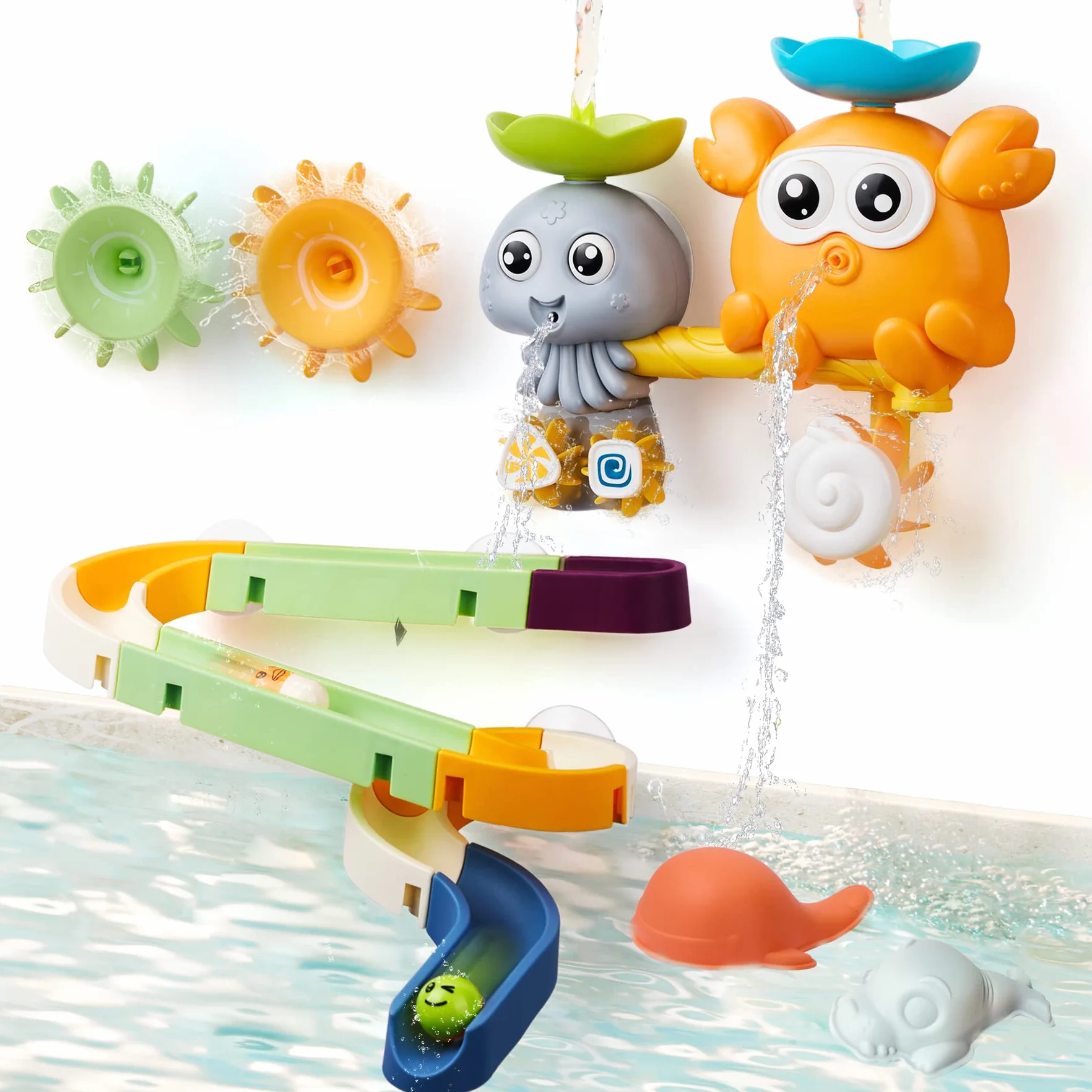 OR OR TU Zabawki do kąpieli dla dzieci , Toddler Kids Zabawka do kąpieli z przyssawkami Zabawka do kąpieli Slide Track, Młyn wodny Obracające się zabawki wodne Baby Bath Shower Swimming Toys
