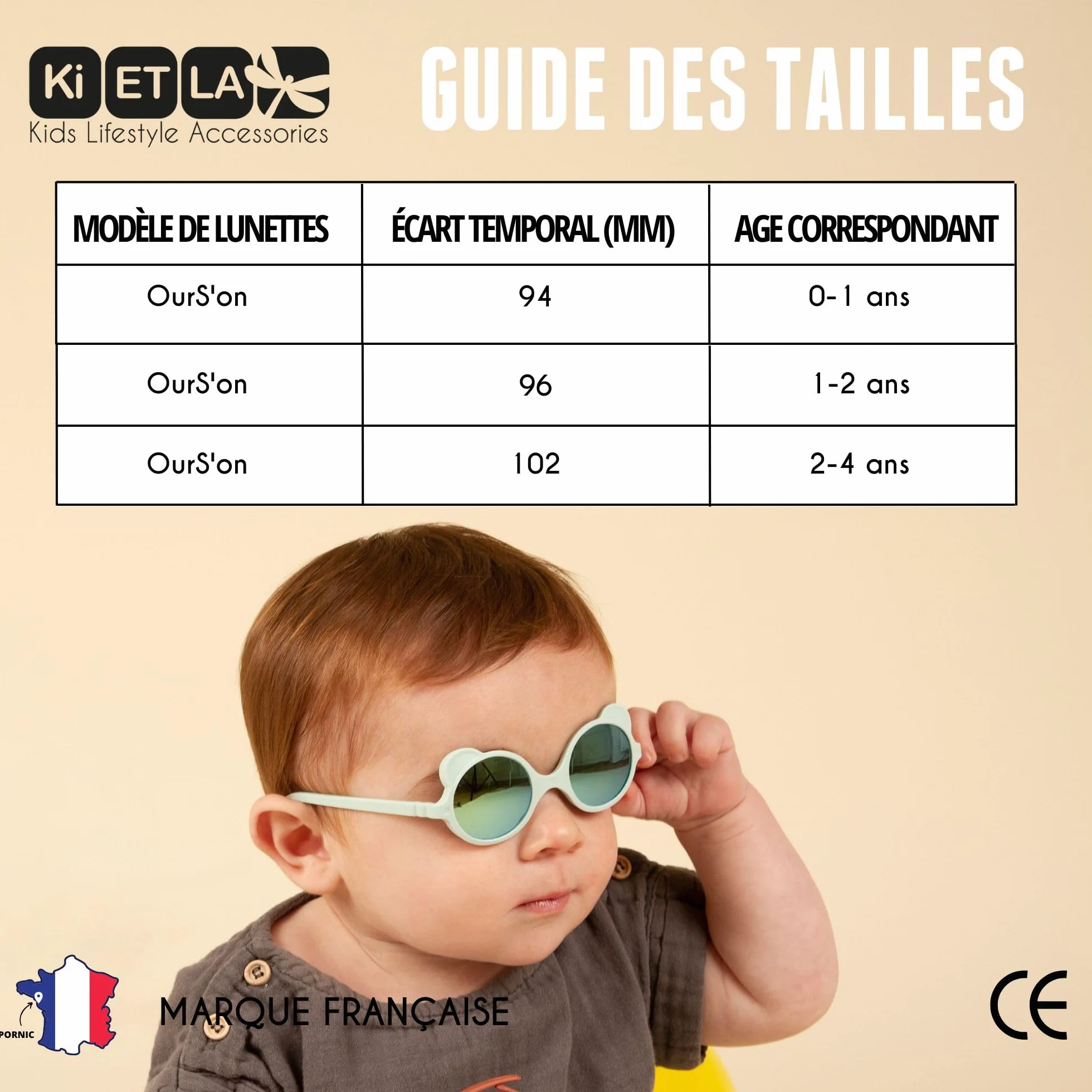 Ki ET LA Baby Ourson okulary przeciwsłoneczne, brzoskwinia, jeden rozmiar