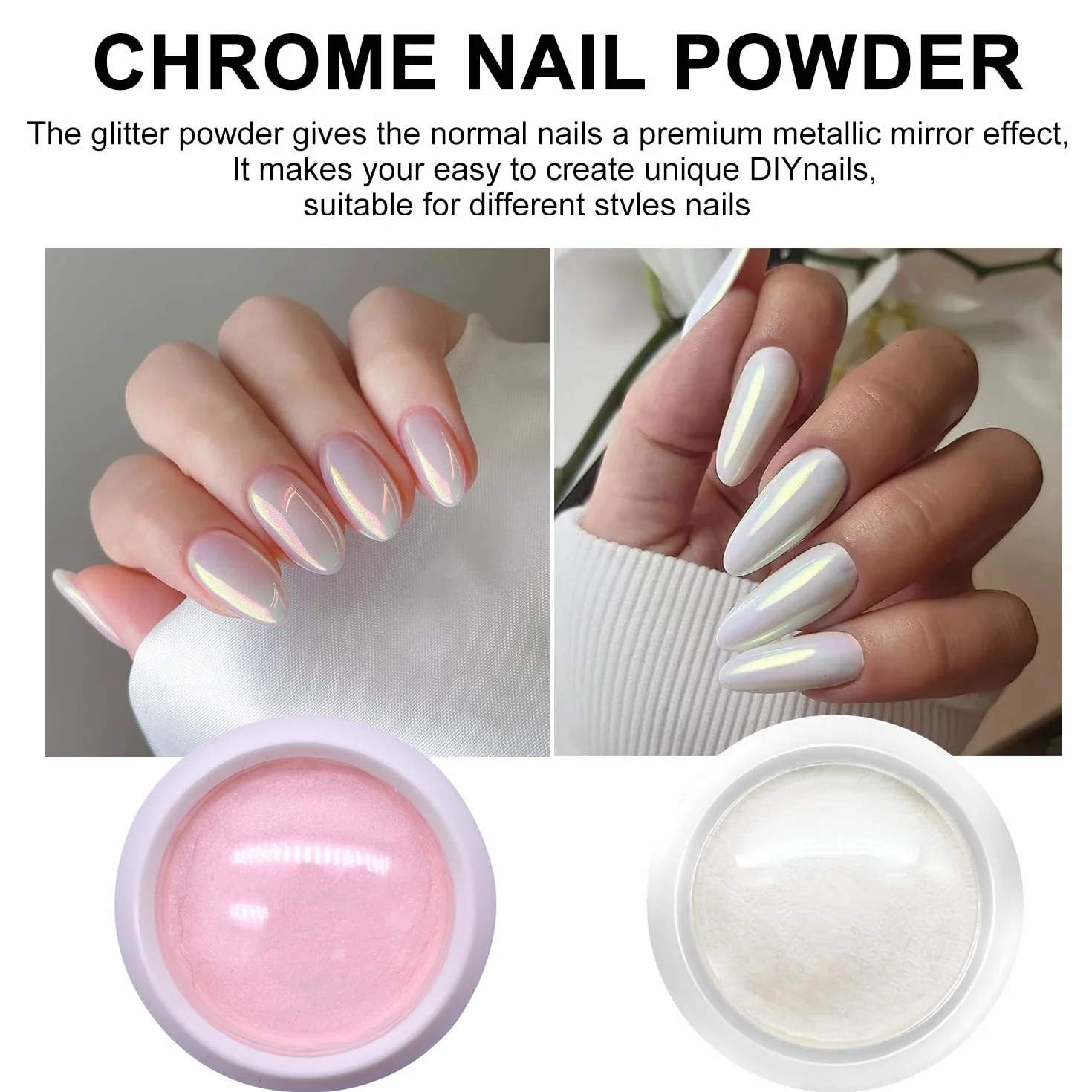 Chrome Nail Powder, 4 kolory Crome Pigment do paznokci Aurora biała perła srebrny złoty chrom Nail Powder Crome w proszku do paznokci Art Nail Design