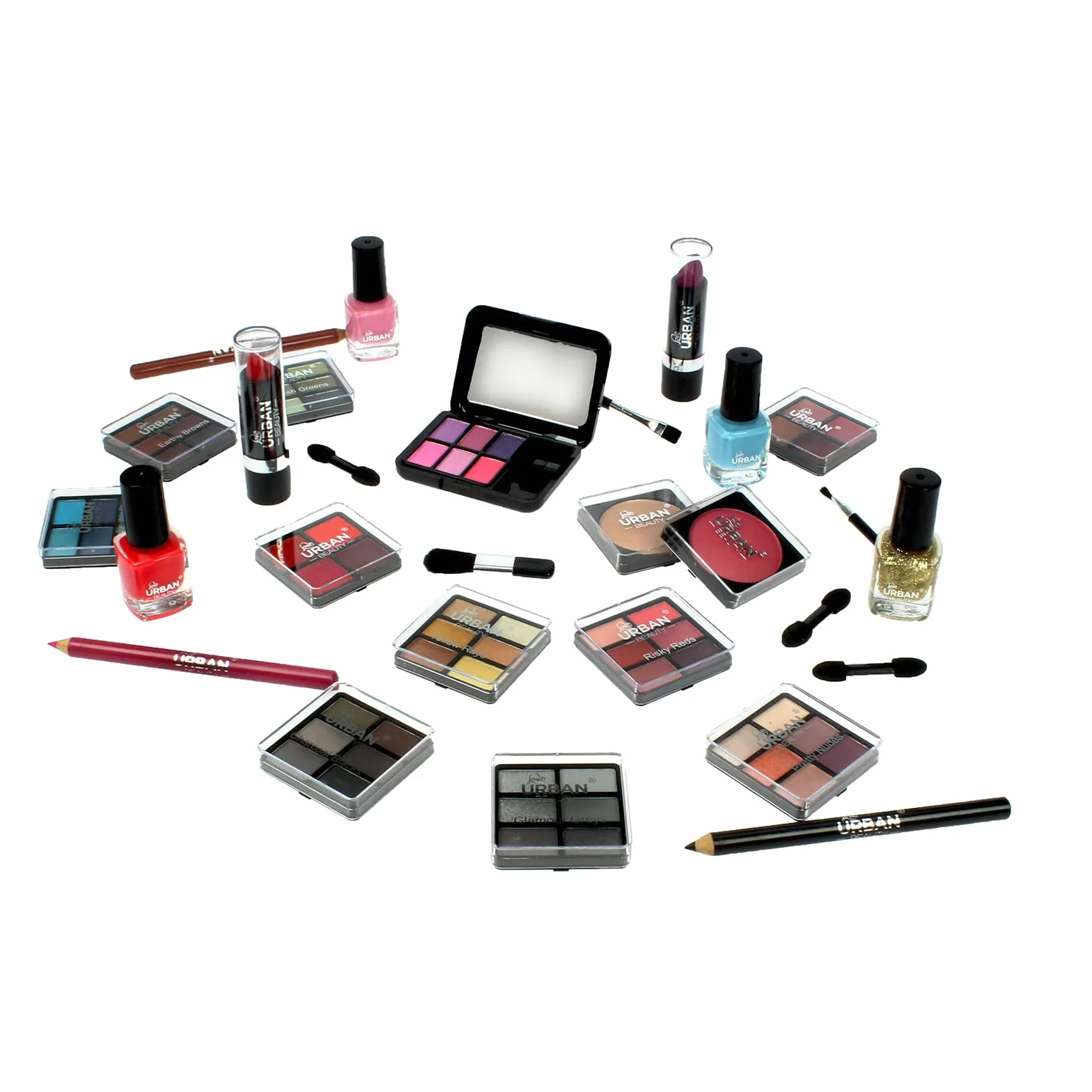 LOVE URBAN BEAUTY Wegański Gorący różowy kosmetyczka do makijażu 82-elementowy zestaw do makijażu dla nastolatków i kobiet z cieniami do powiek, różem