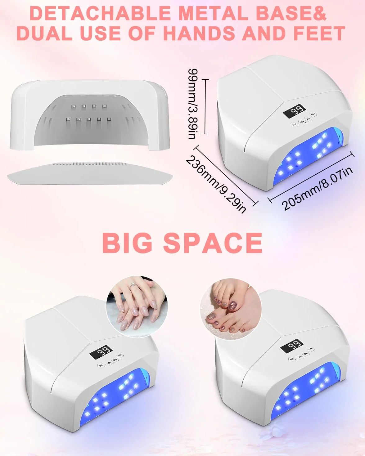 Lampa UV do paznokci żelowych 298 W z timerem i wyświetlaczem LCD