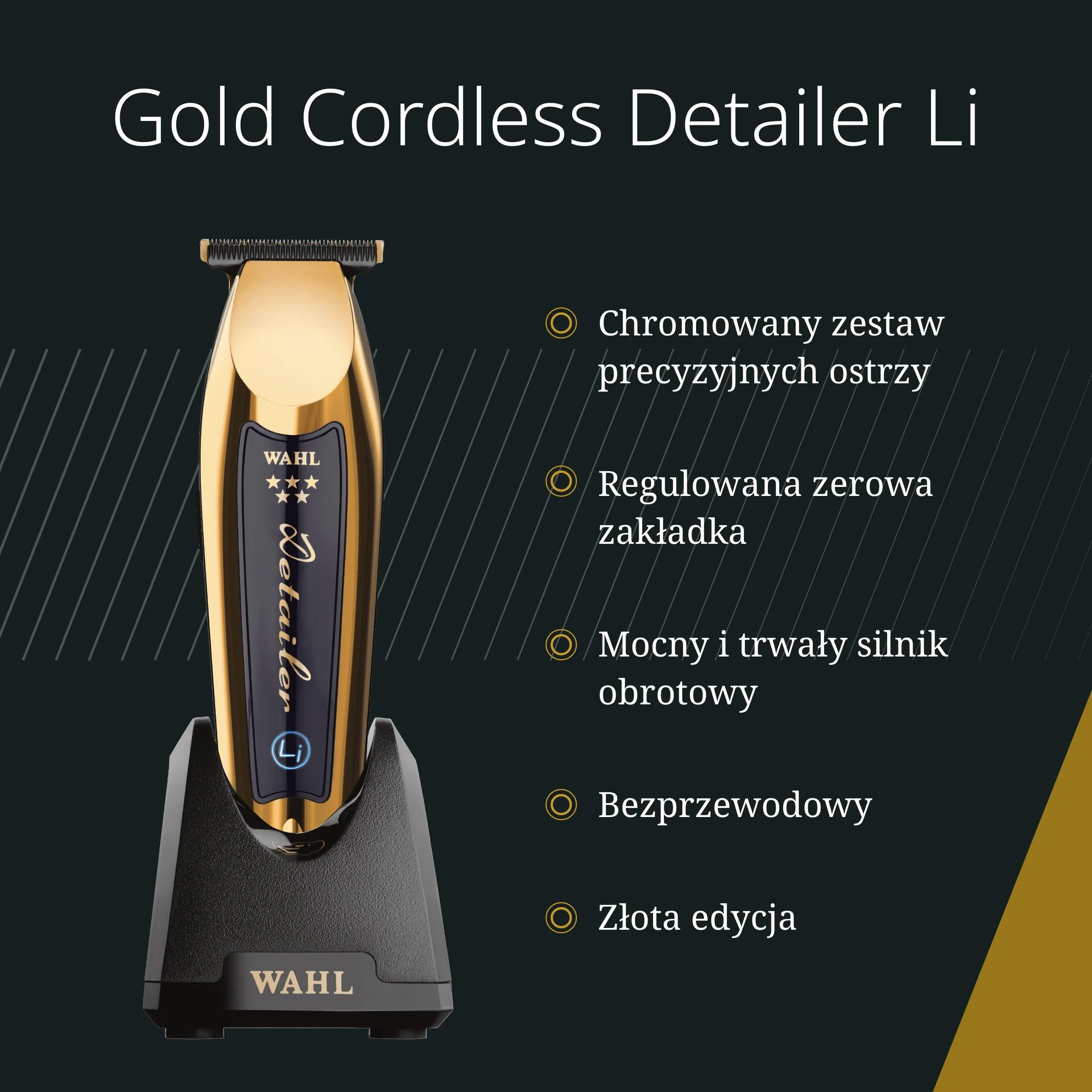 Wahl Gold Cordless Detailer Li - Emerless Wejście - z wyjątkowo szerokiem Cutuje więcej włosów szybciej, projekt włosów na twarzy