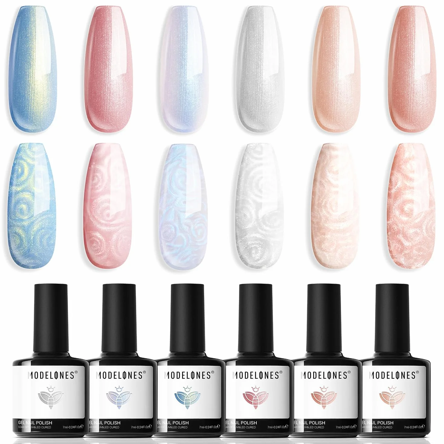 Modelones Lakier do paznokci UV 6 kolorów żelowy lakier do paznokci UV biały jasnoniebieski niebieski Nude Hellnude Nail Polish French Manicure DIY prezent w domu