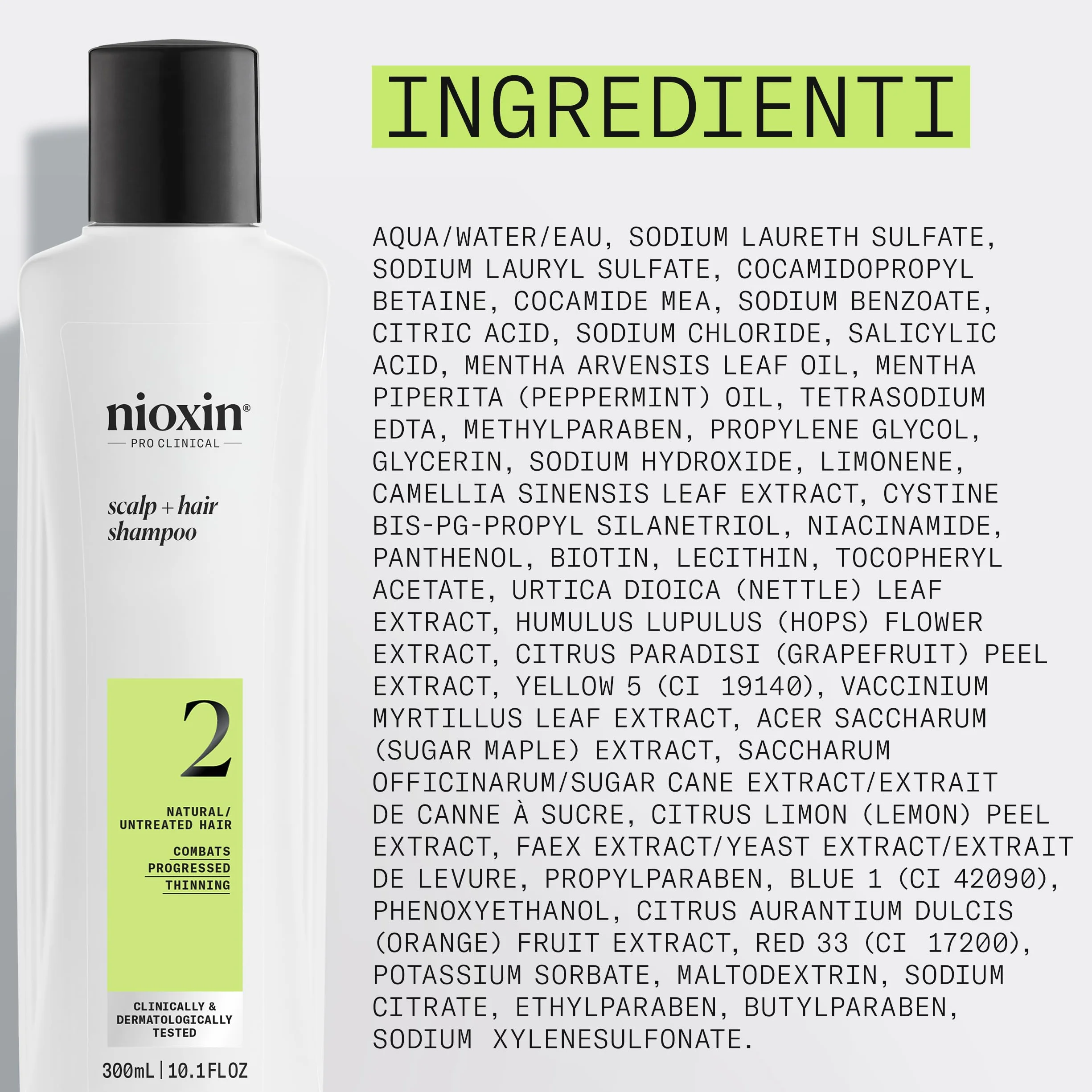 Nioxin System 2 szampon + szampon do włosów, wzmacniający szampon do włosów naturalnych z zaawansowanym przerzedzeniem - z biotyną i niacynamidem (300 ml)