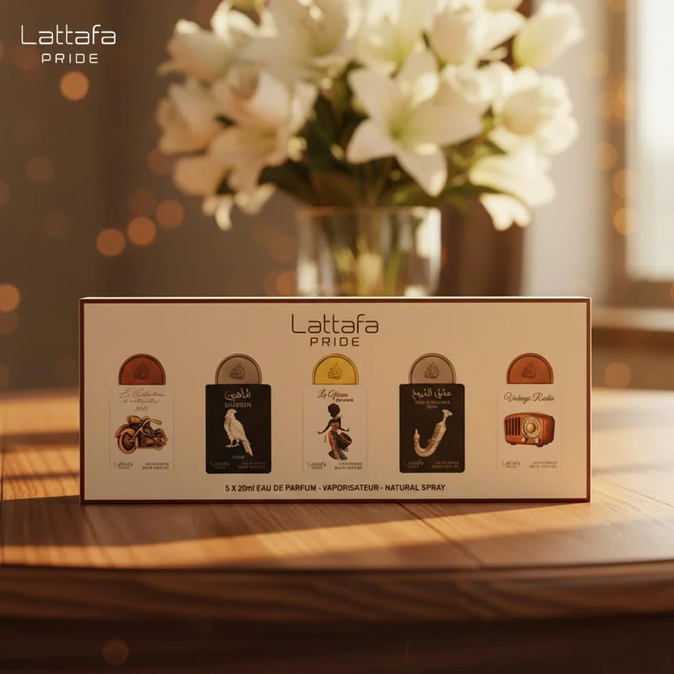 Lattafa Zestaw upominkowy Pride Perfumy z kolekcji nr 5 (5 x 20 ml) | Luksusowy zestaw upominkowy dla mężczyzn i kobiet | arabskie długotrwałe zapachy | Mini spray podróżny