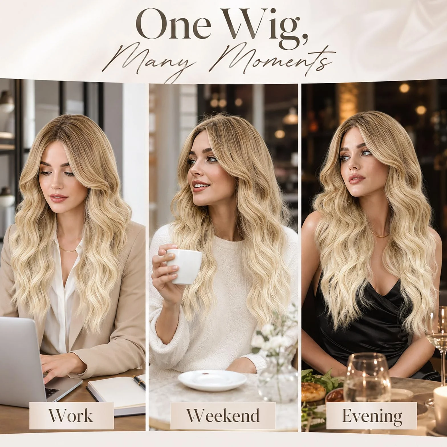 Peruka ombre brązowa do blond długa falowana 27 cali odporna na wysokie temperatury