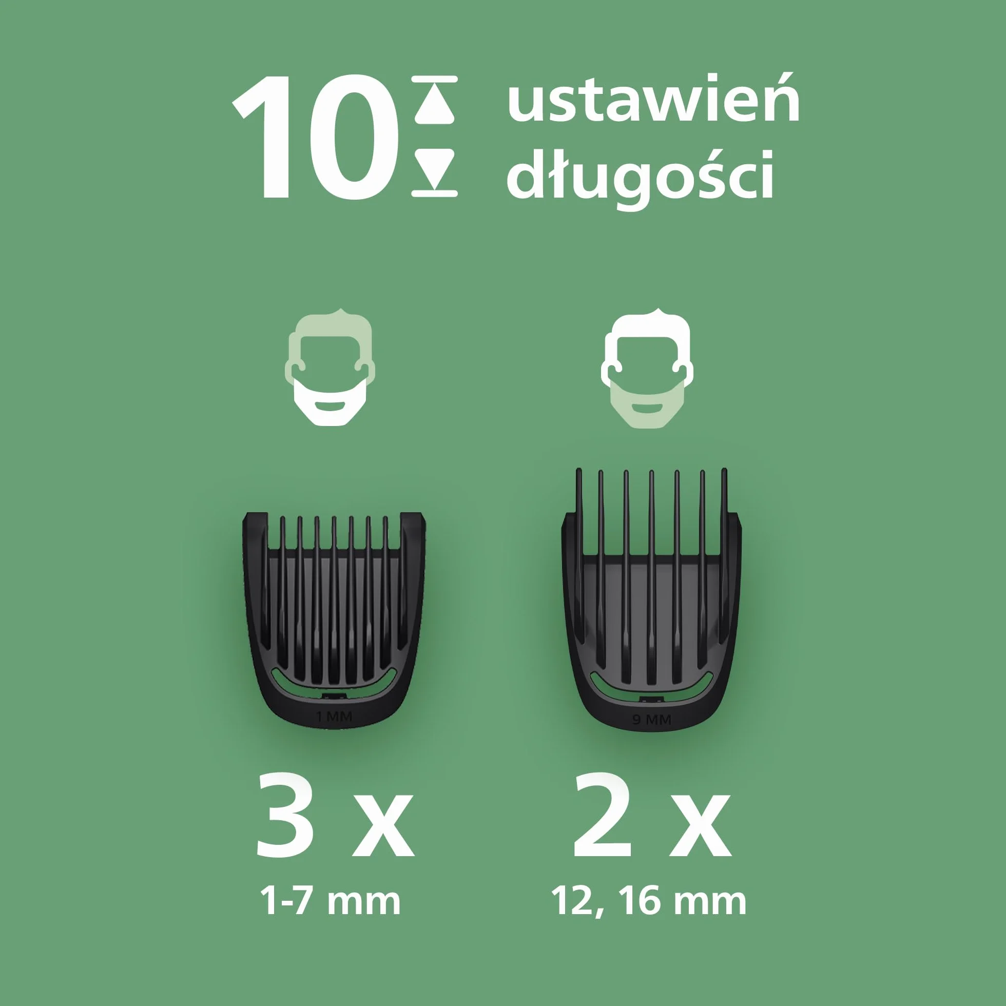 Philips Multigroom All-in-One z serii 3000 – 7-elementowy trymer do twarzy i głowy, samoostrzące się, przyjazne dla skóry ostrza, 10 ustawień długości, model MG3930/15