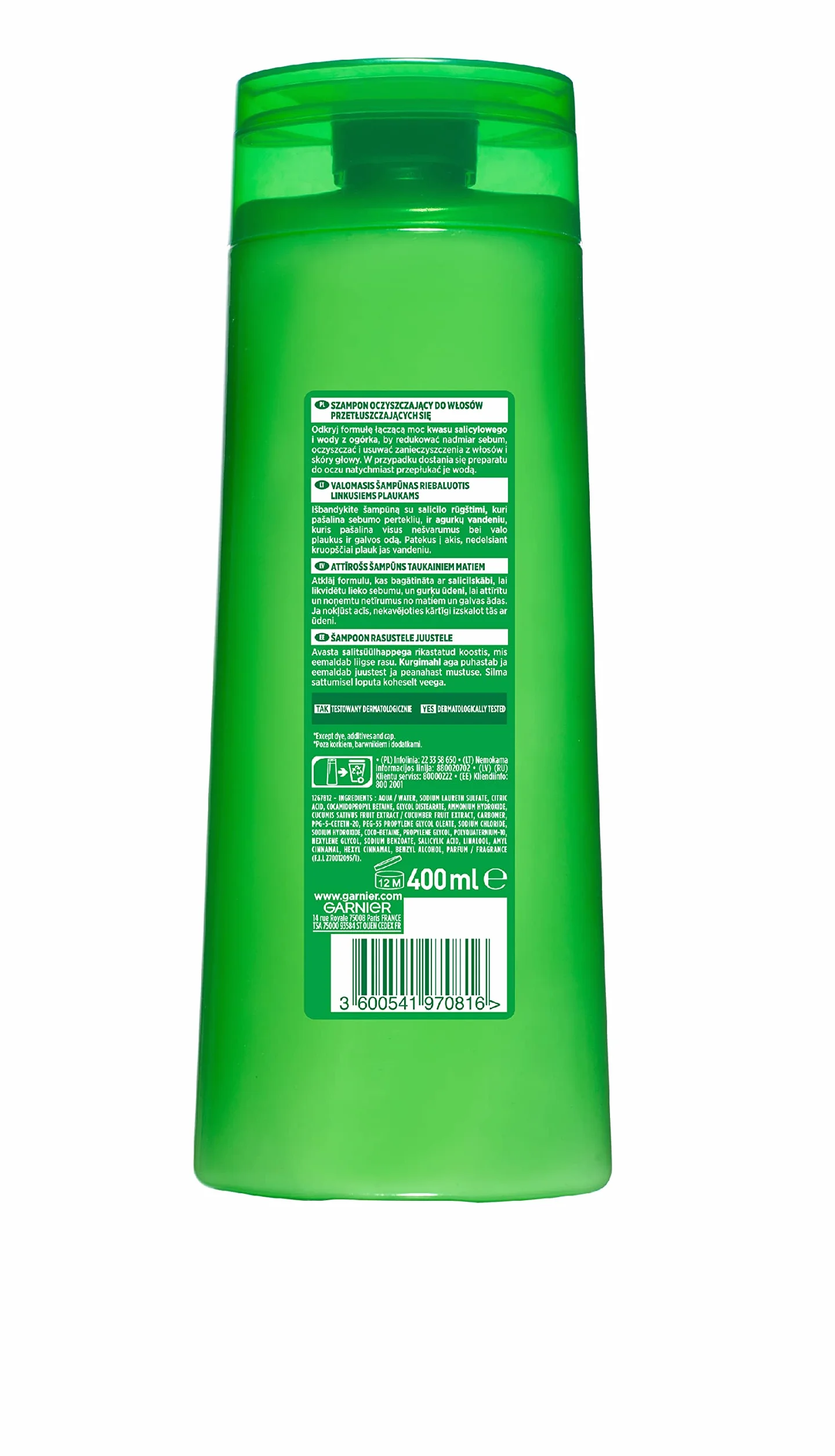 Garnier Fructis Fresh szampon do włosów normalnych i przetłuszczających się, wzmacnia, oczyszcza i odżywia, 400 ml